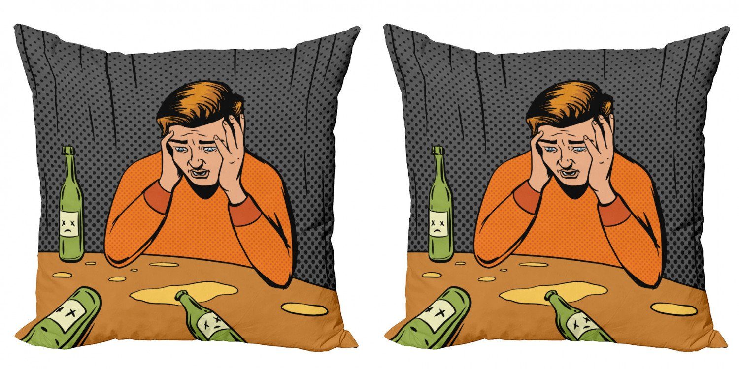 Kissenbezüge Modern Accent Doppelseitiger Digitaldruck, Abakuhaus (2 Stück), Comic Betrunkener Mann und leere Flaschen
