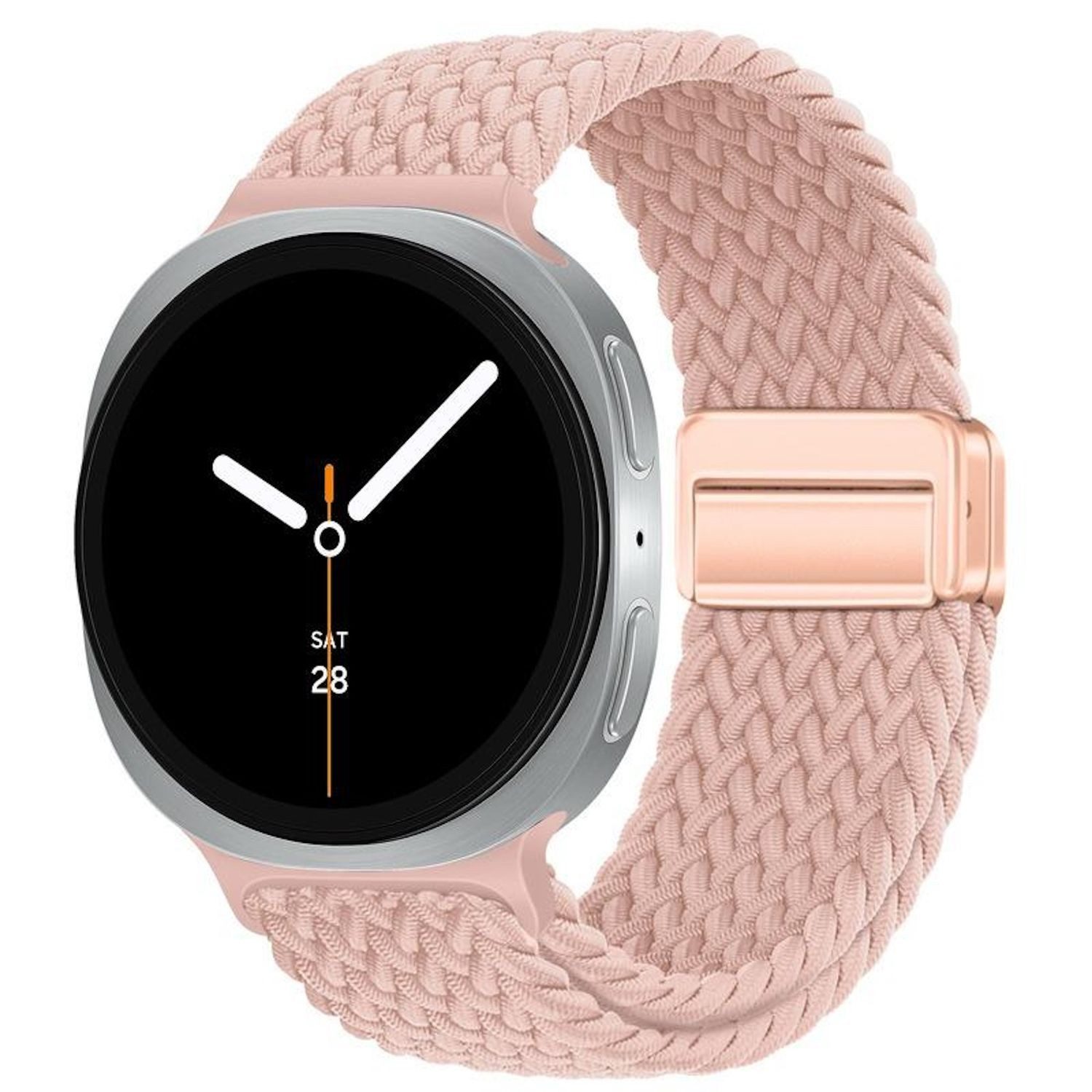 Wigento Smartwatch-Armband Für Samsung Galaxy Watch 8 / 8 Classic Magnetisches Nylon Armband Rosa, Atmungsaktiv, verstellbar, magnetisch