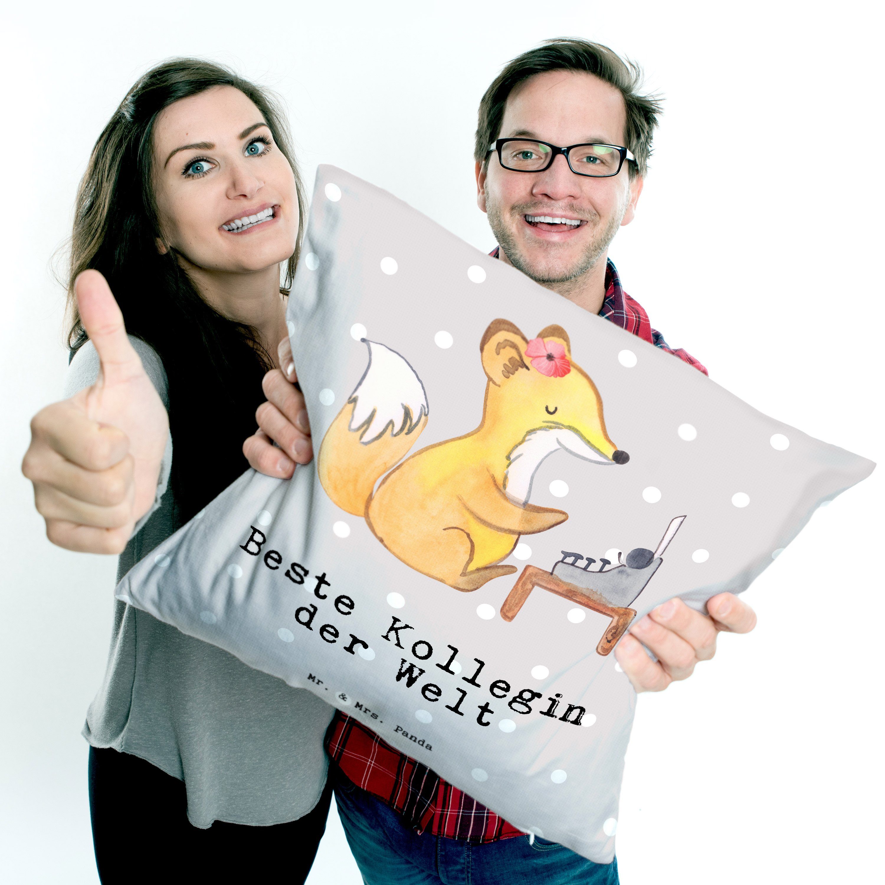 Mr. & Mrs. Panda - der Kollegin - Geschenk, Fuchs Geschenkidee Grau Dekokissen Beste Pastell Welt