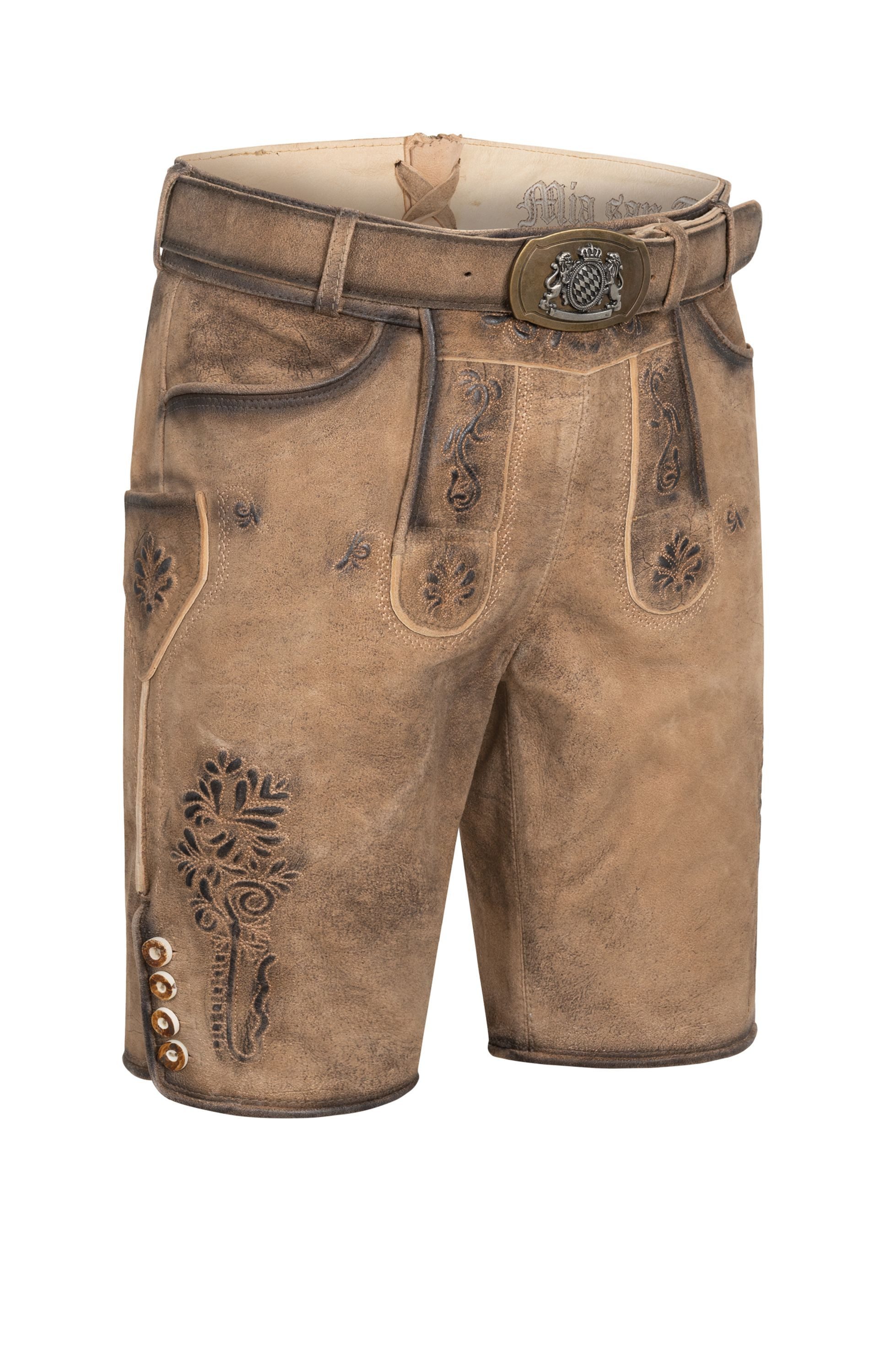 Nübler Trachtenlederhose Lederhose Isar kurz Latz in Desert Sand