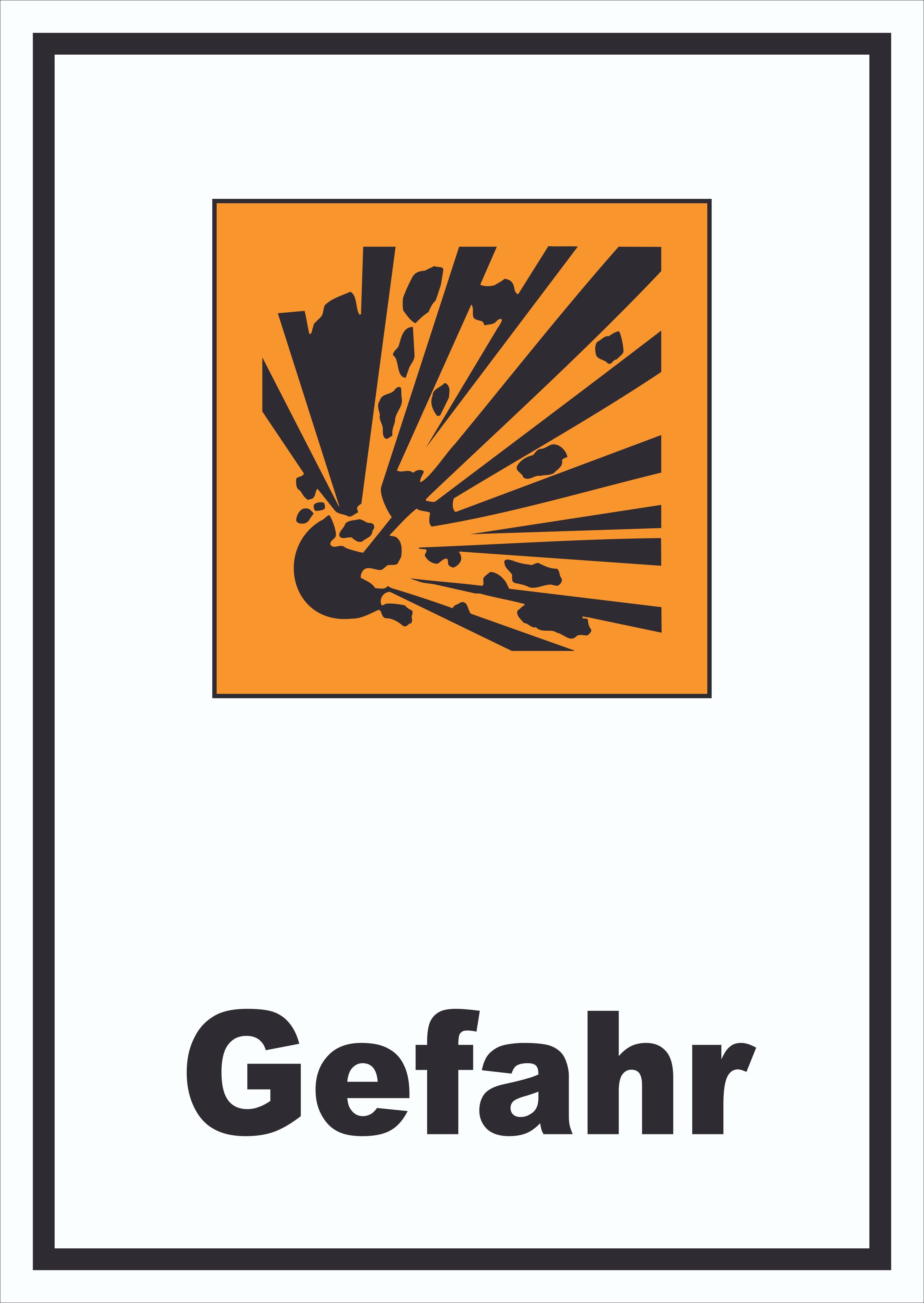 Hinweisschild Schild Gefahrensymbol Explosionsgefahr Gefahr hochkant