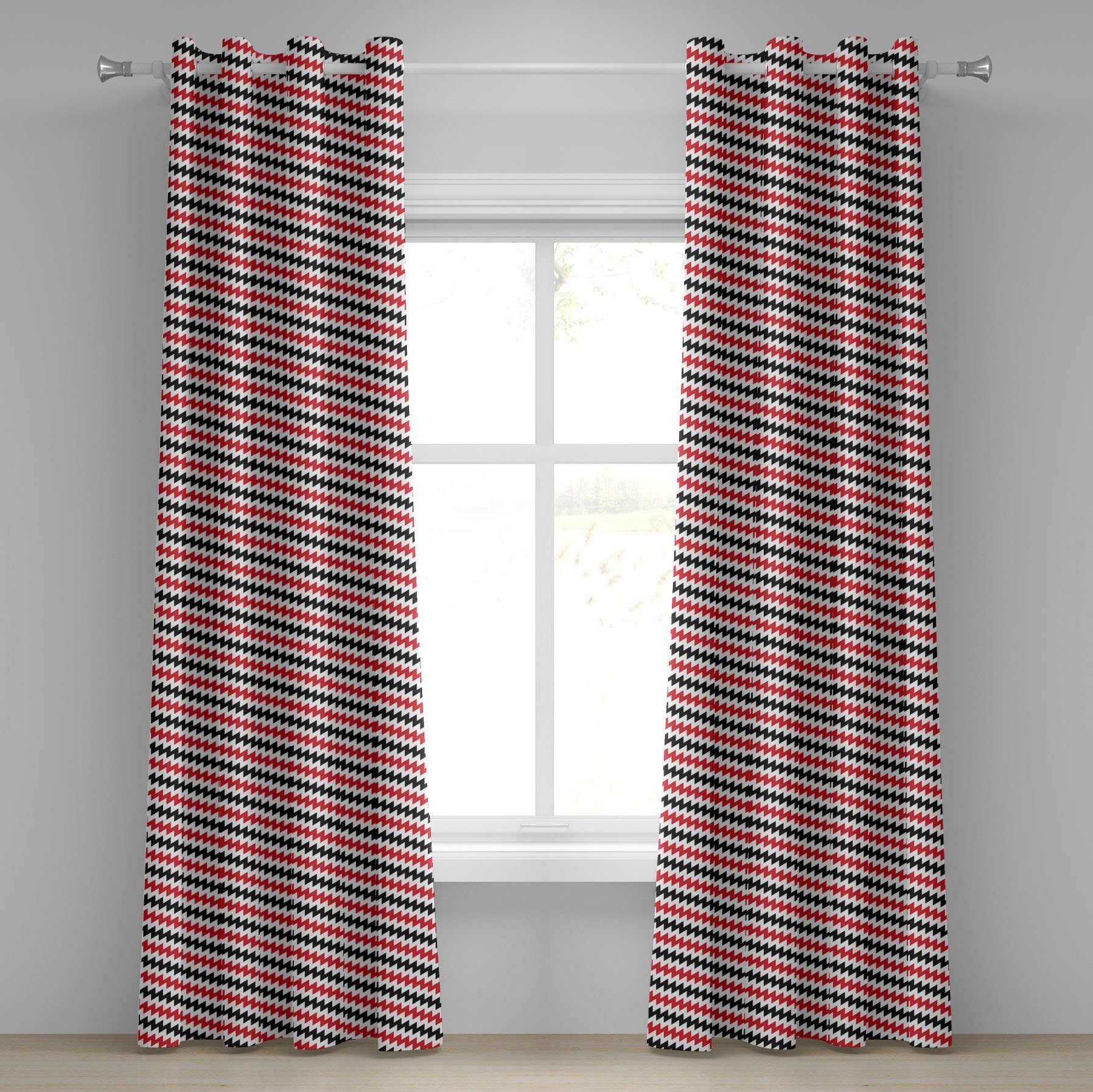 schwarz Gardine Wohnzimmer, Schlafzimmer Abakuhaus, für Chevron Zick-Zack-Linien rot 2-Panel-Fenstervorhänge Dekorative