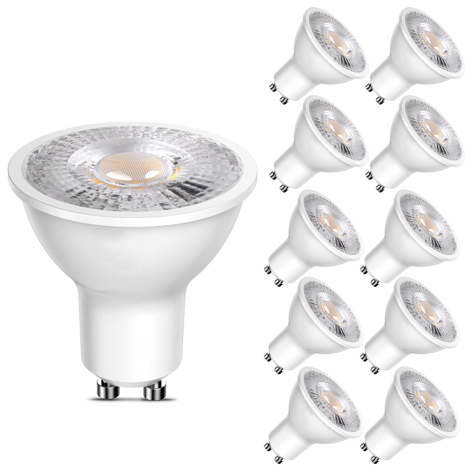 MUPOO LED-Leuchtmittel GU10 LED-Glühbirne 7W,10St.LED Lampe 6500K Weiß,LED-Leuchtmittel, 270°Spot Reflektor Birne Lumen Energiesparlampe