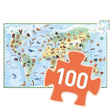 DJECO Puzzle DJ07420 Wimmelpuzzle - Tiere der Erde, 100 Teile + Booklet, Puzzleteile