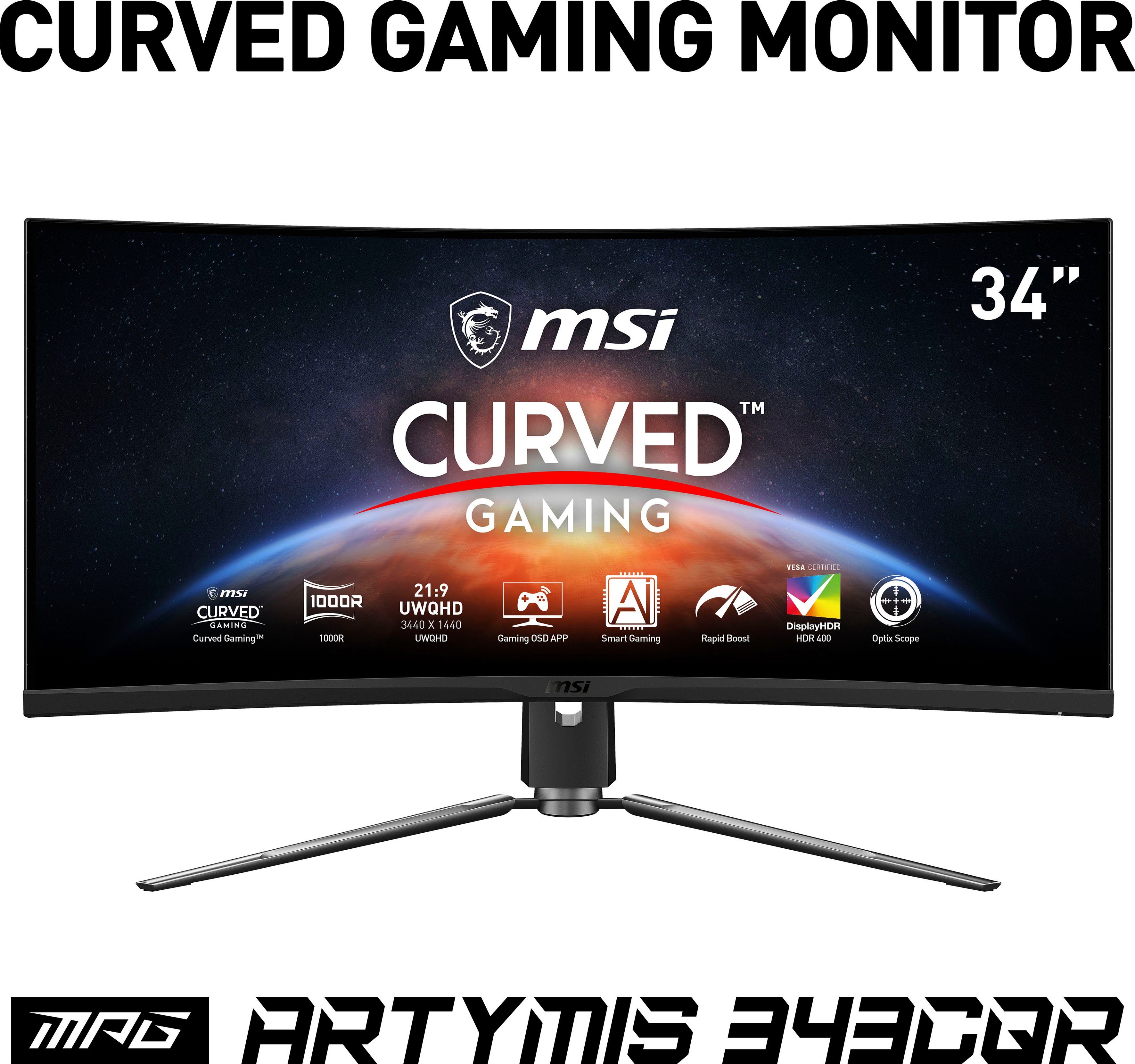 MSI MPG Artymis 343CQR Curved-Gaming-LED-Monitor 1440 ms x 165 1 Jahre (86 Reaktionszeit, cm/34 Herstellergarantie) px, Hz, 3440 höhenverstellbar, VA 3 LED, UWQHD, "