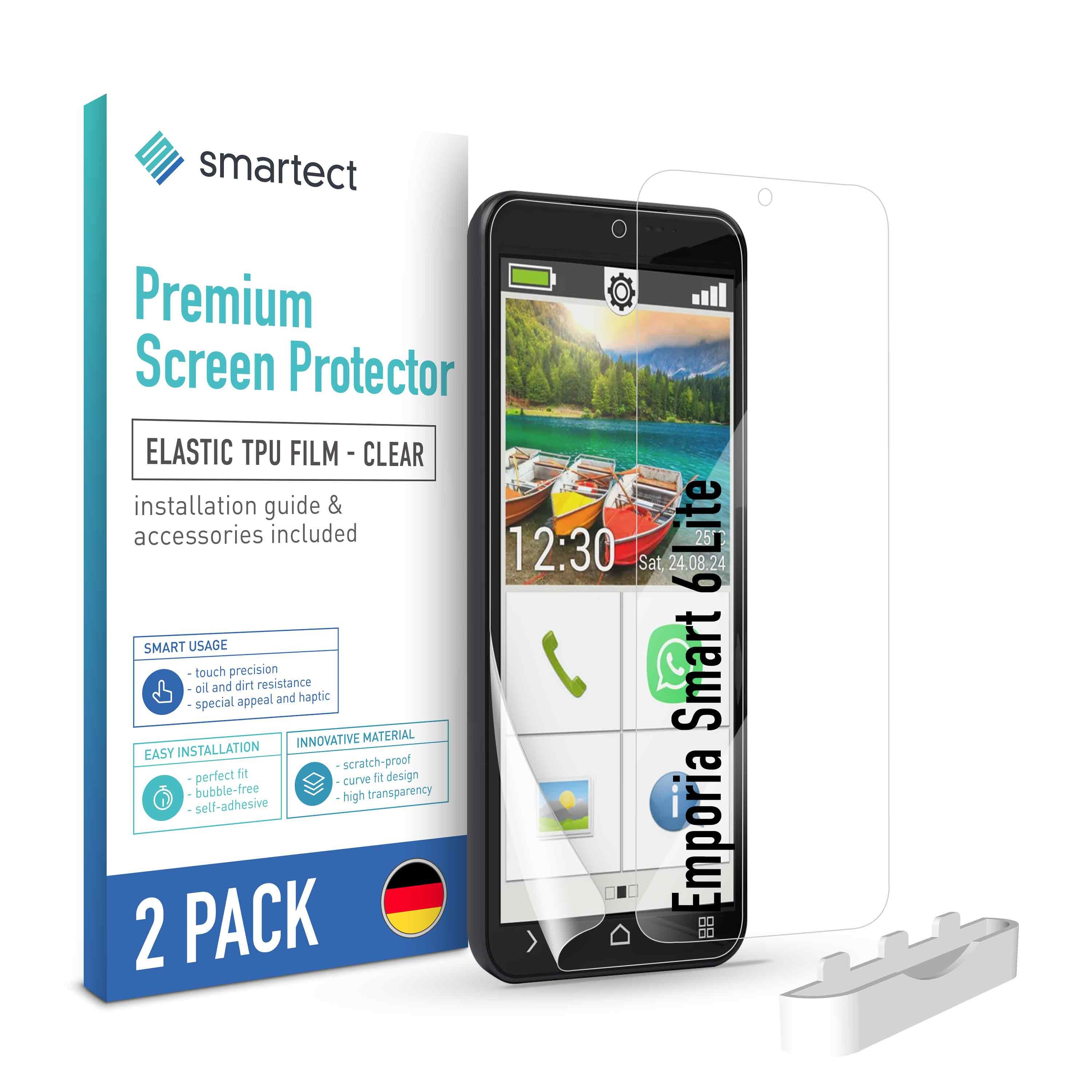 smartect Displayschutzfolie TPU Schutzfolie Klar für Emporia Smart 6 Lite, Set, 2 Stück, Panzerfolie Bildschirm Displayfolie