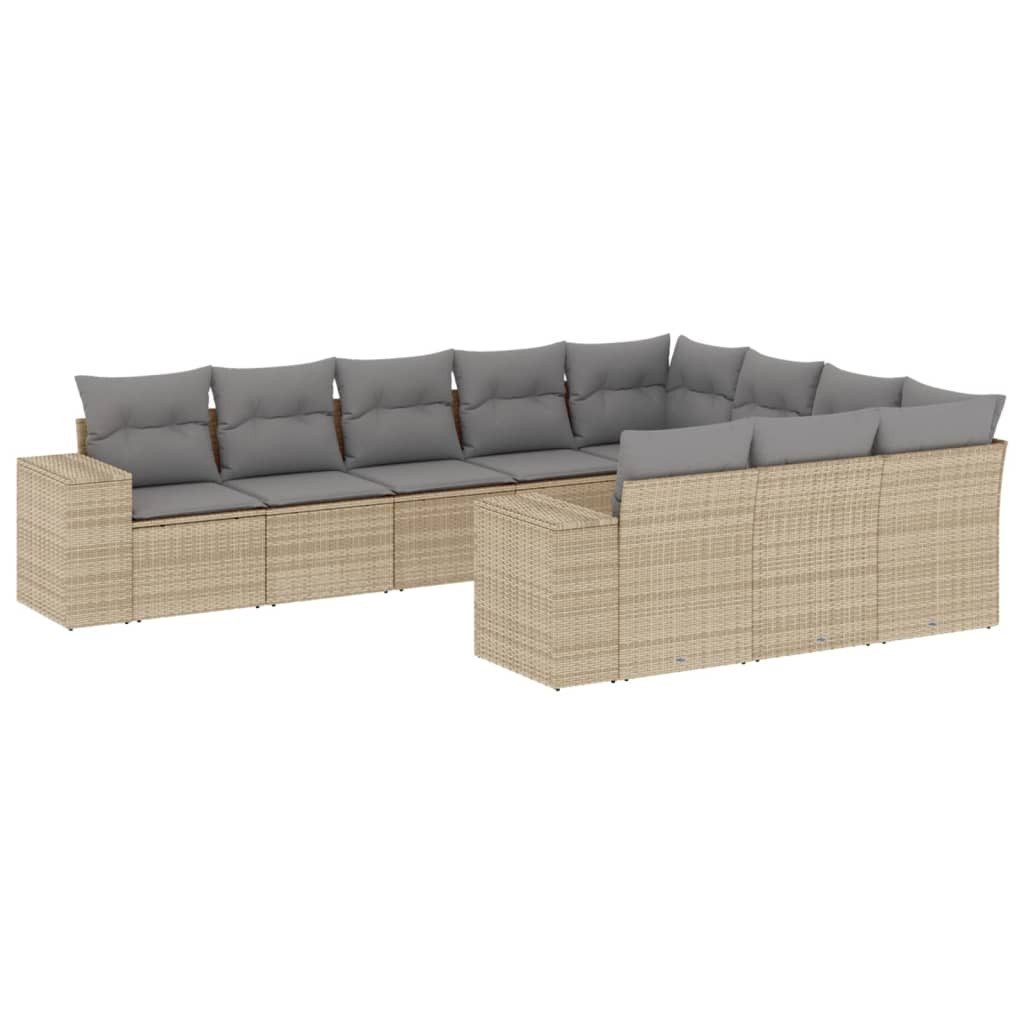 Gartenlounge-Set 10-tlg. Garten-Sofagarnitur mit Kissen Beige Poly Rattan
