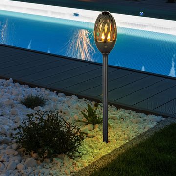 etc-shop LED Außen-Tischleuchte, LED-Leuchtmittel fest verbaut, Warmweiß, Außenlampe Chrom LED Gartenlampen anthrazit Schalter mit USB