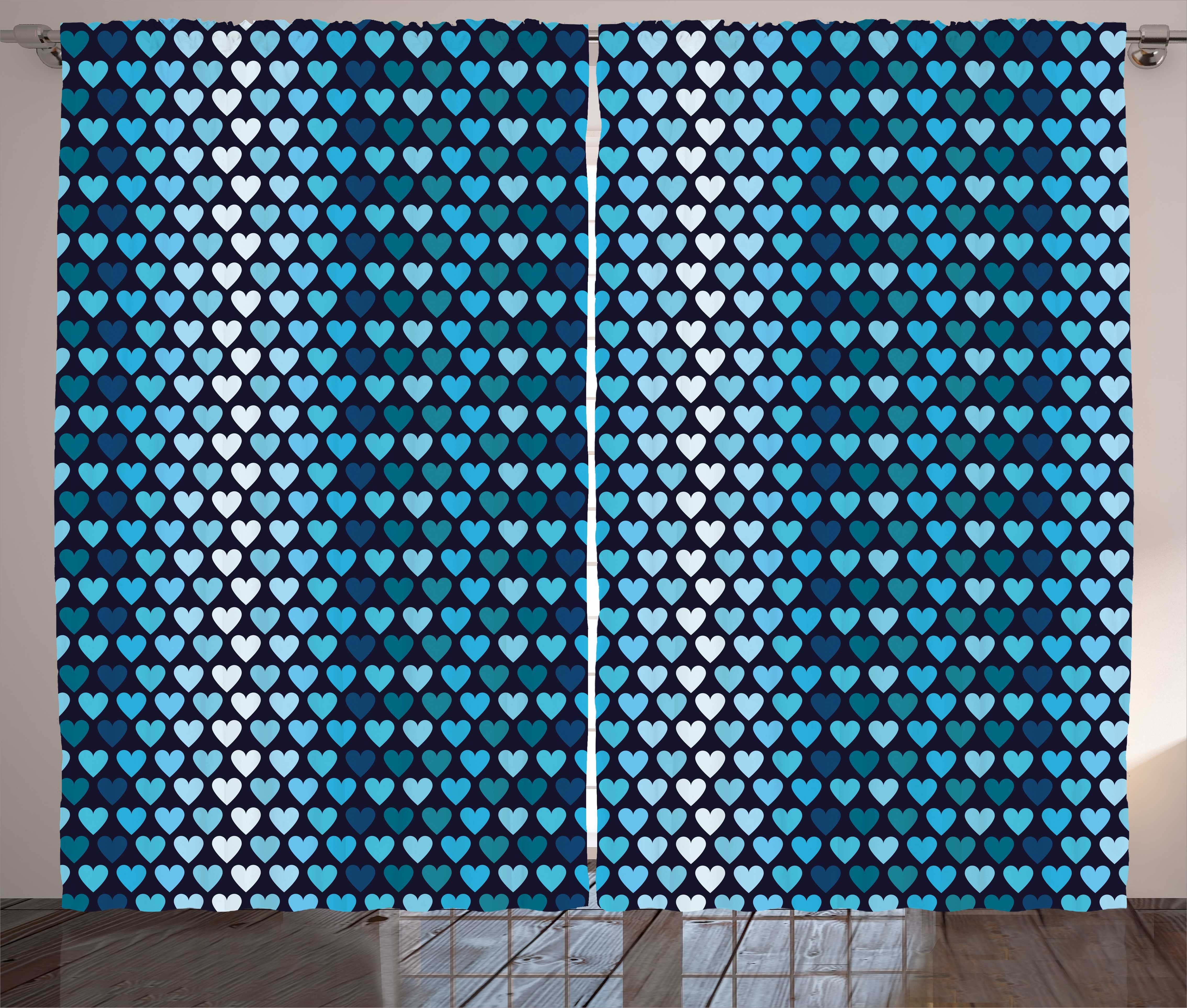 Gardine Schlafzimmer Kräuselband Vorhang mit Schlaufen und Haken, Abakuhaus, Geometrisch Blau getönten Herz Shapes
