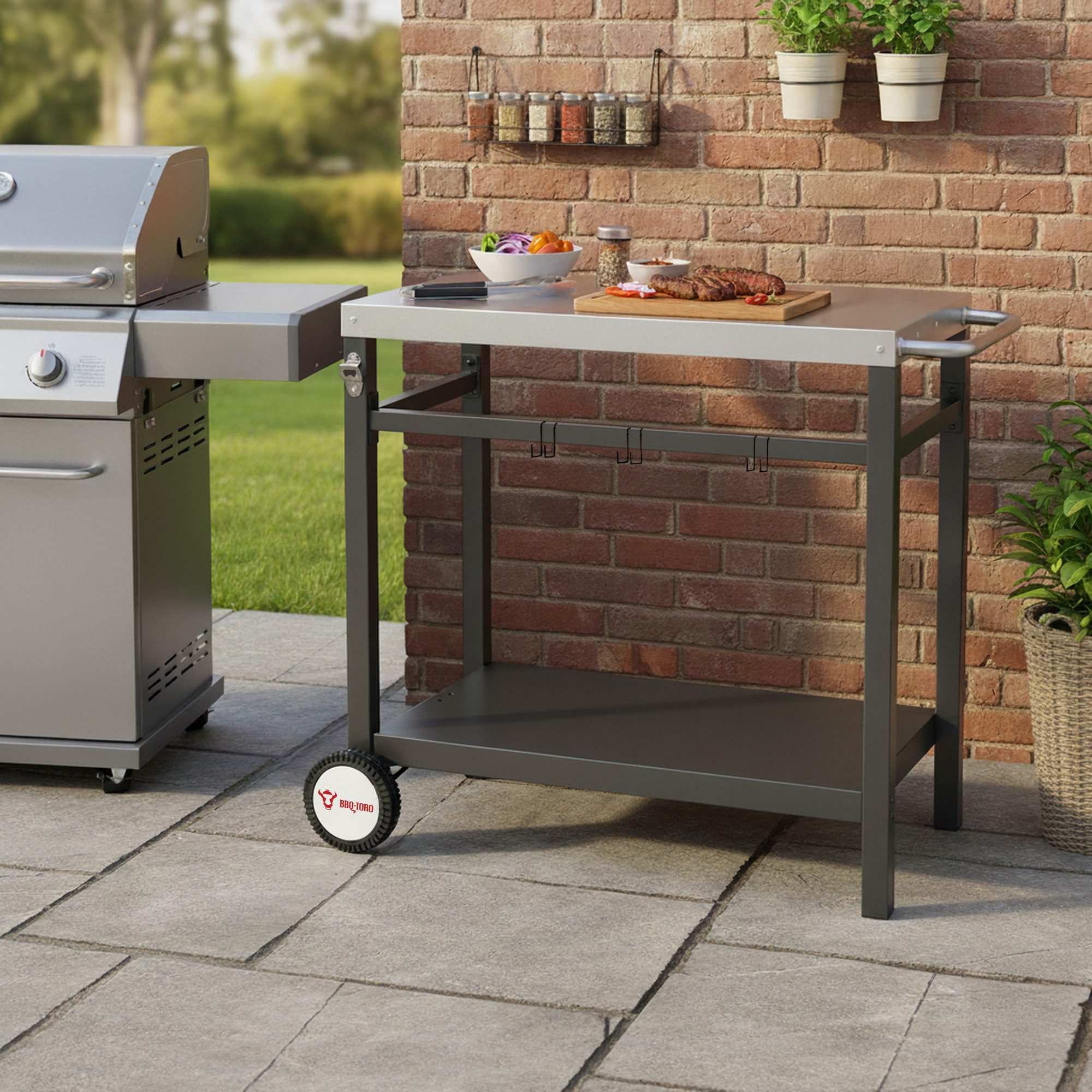 BBQ-Toro Grillablagetisch Grillwagen 85x50x81 cm, Beistelltisch Rollwagen zum Grillen