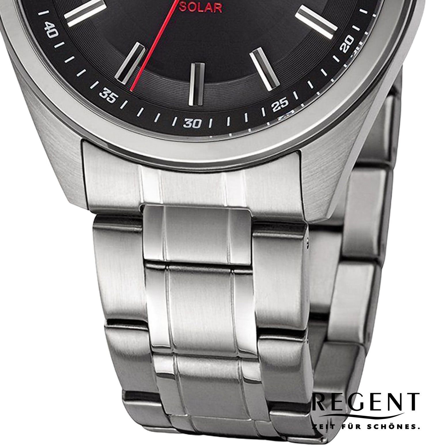 Regent Solaruhr Regent Herren Solaruhr Analog, (Solaruhr), Herren Solaruhr rund, extra groß (ca. 40mm), Metallarmband