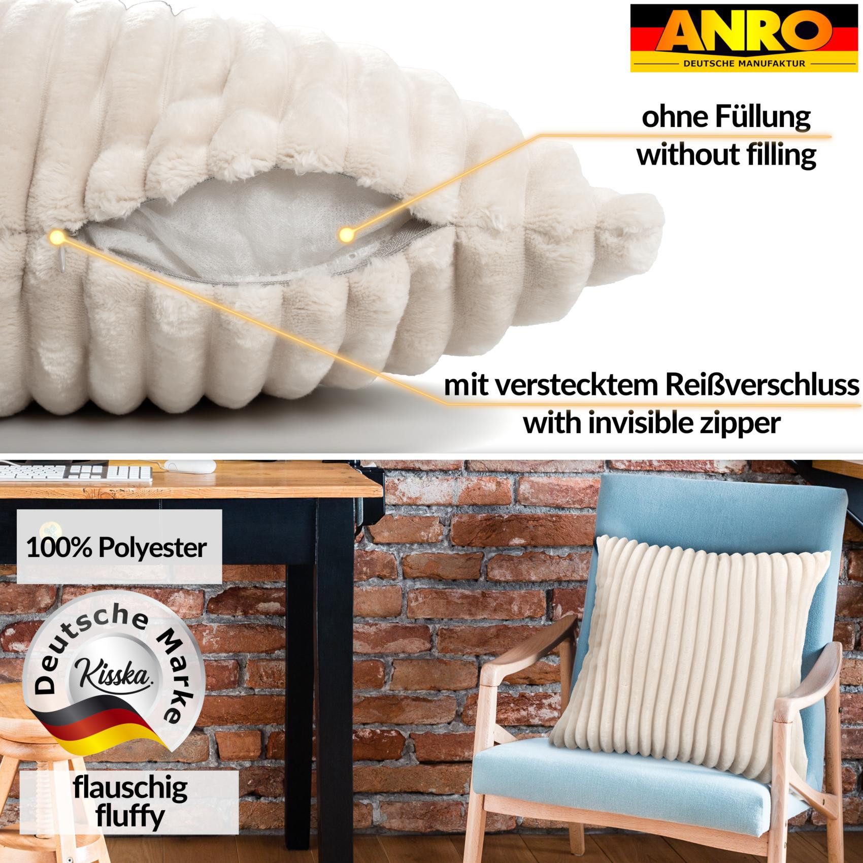Kisska Dekokissen LILLI BIG CORD Velour Ambiente dekorieren, Kissenüberzug ohne Füllung BIG-Cord UNI 40x40cm Einfarbig Elfenbein