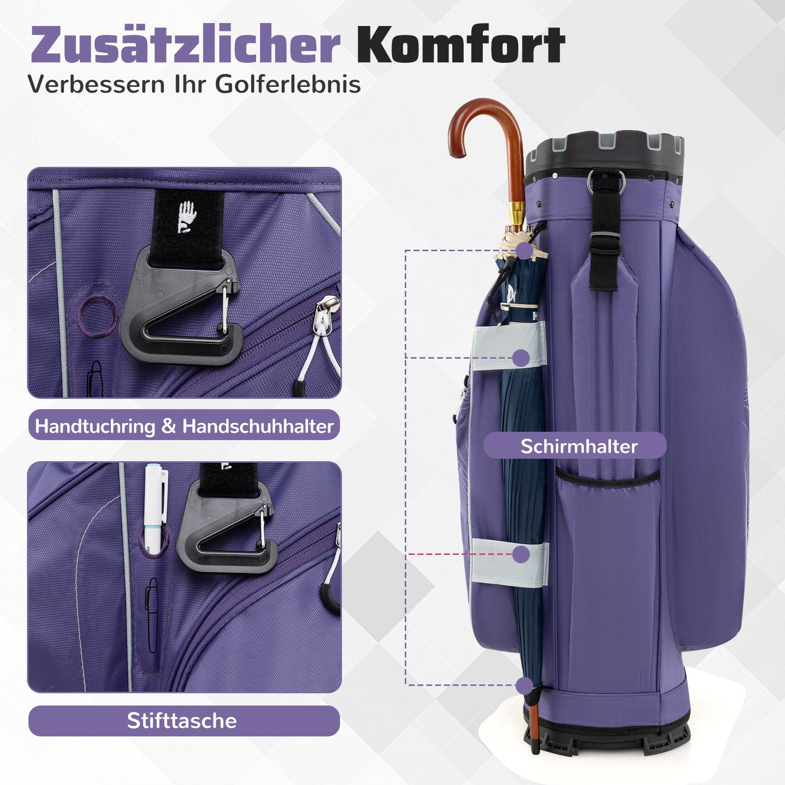 COSTWAY Golfballtasche, Golfreisetasche mit 14-facher Trennwand