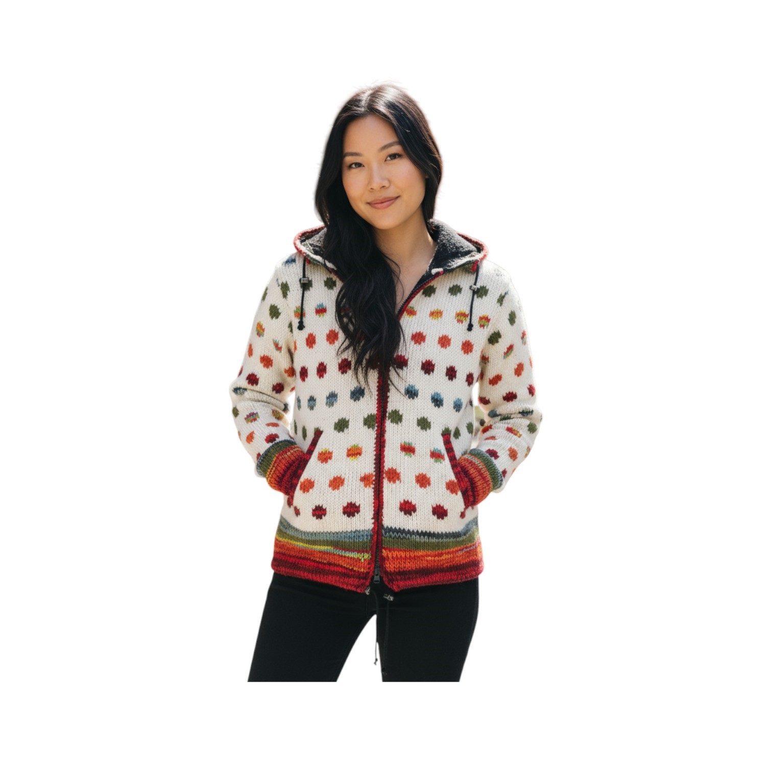 THC Natural Line Strickjacke THC Schafwollstrickjacke 840 gepunktet (1 Stück, 1-tlg., 1 Stück) Strickjacke mit abnehmbarer Kapuze