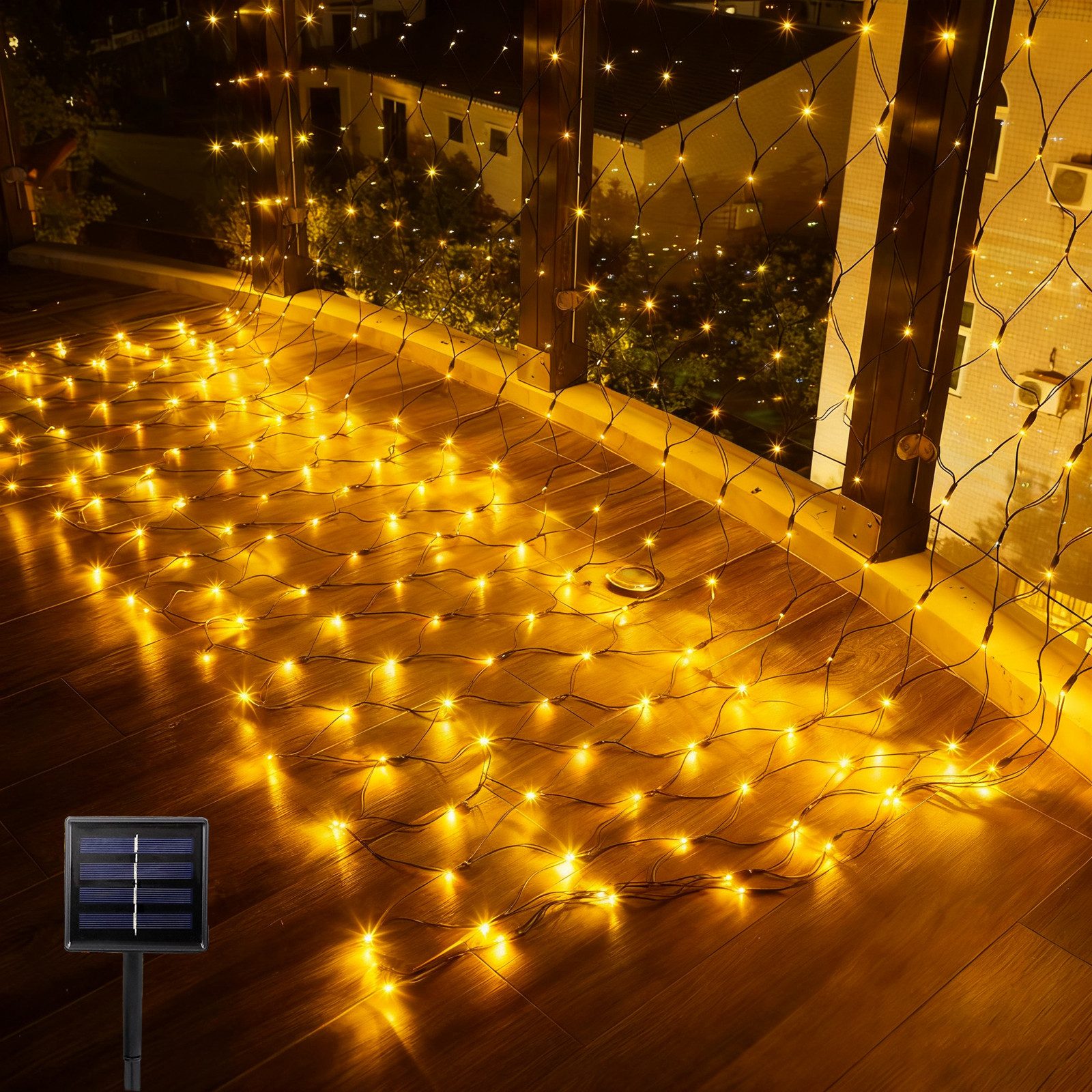 Qualra LED Solarleuchte LED-Lichternetz Solar, 8 Modi 100/200LED Weihnachtsdeko Lichtvorhang, Warmweiß