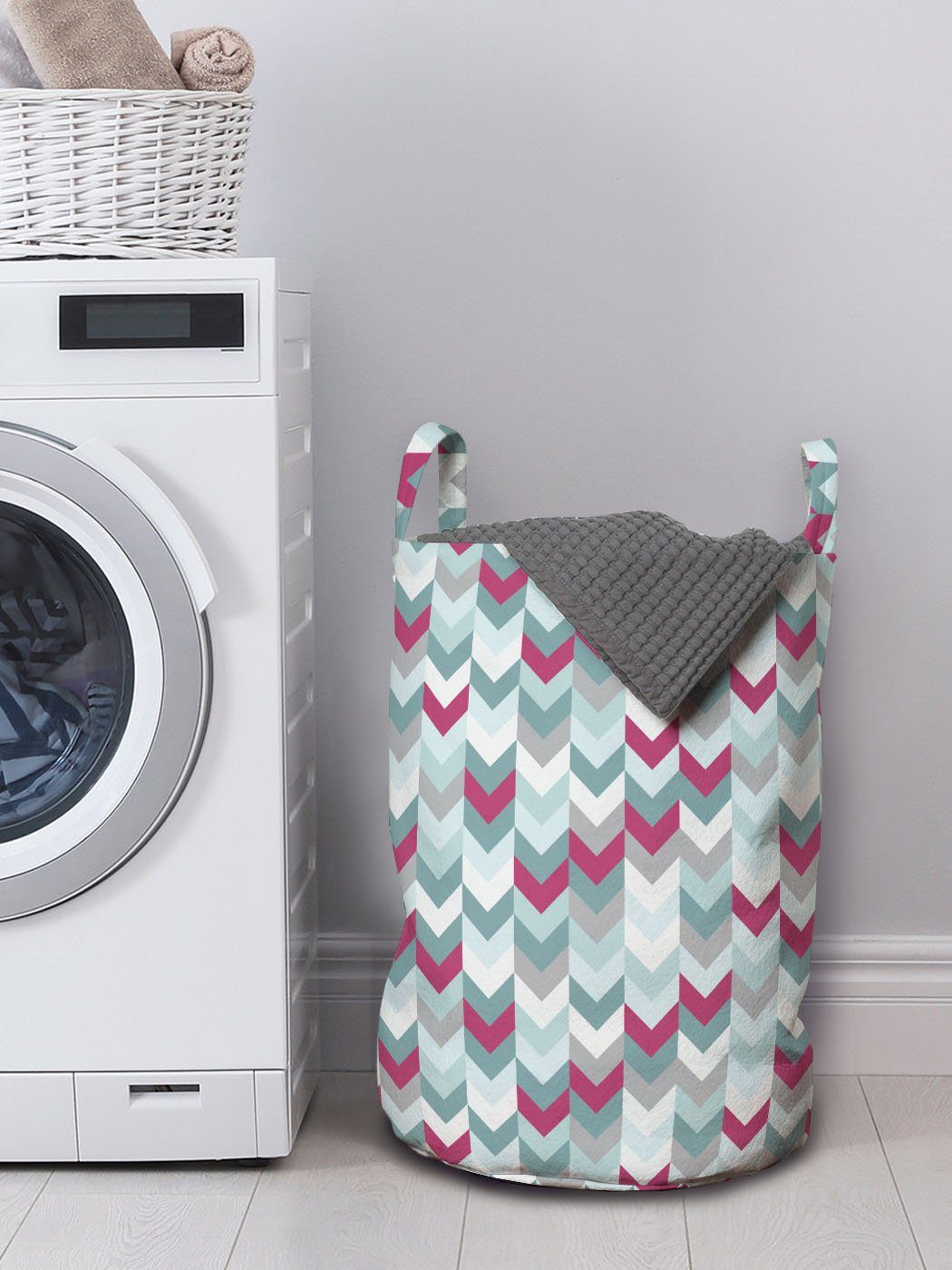 Winkel Wäschekorb für Pfeil Wäschesäckchen Abakuhaus Streifen Waschsalons, Griffen Kordelzugverschluss mit Symmetrische