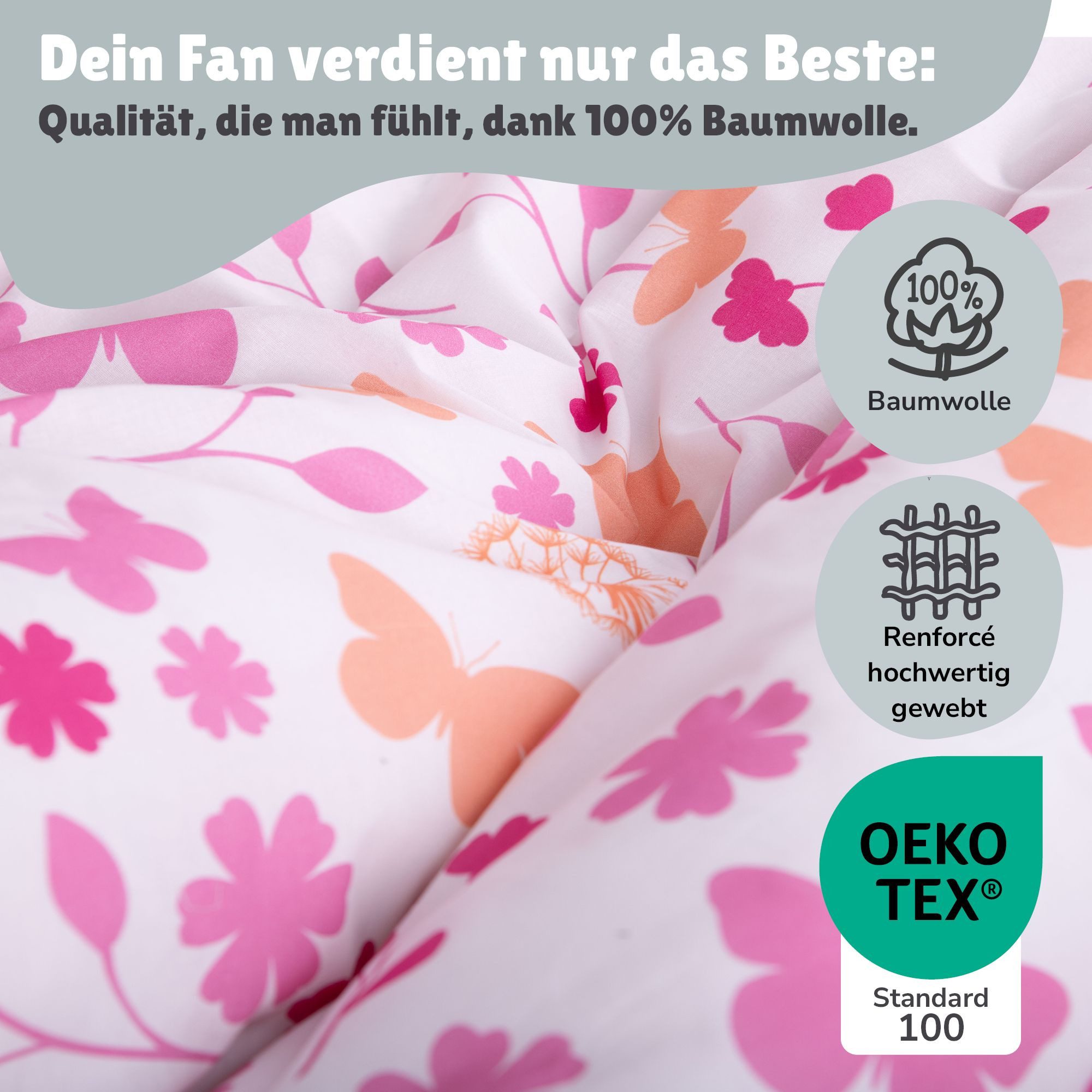 Familando Kinderbettwäsche Pferde 135x200 80x80 cm Mädchen Bettwäsche Rosa Horse Floral, Renforcé, 2 teilig, 100% Baumwolle, mit geblümter Wendeseite – Bild 5 von 5