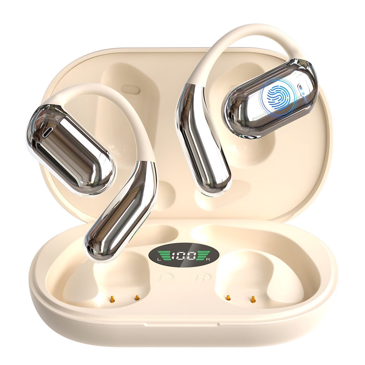 Forrlite Sportkopfhörer, Bluetooth-Ohrhörer Open-Ear-Kopfhörer (Ohrbügel-Kopfhörer, kabelloses Headset, Bluetooth-Sportkopfhörer, 4-Mikrofon-ENC, LED-Ladeanzeige und ergonomische Ohrbügel)
