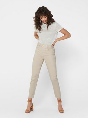 ONLY High-waist-Jeans Straight Fit Jeans Raw High Waist Denim Pants ONLEMILY 4735 in Beige