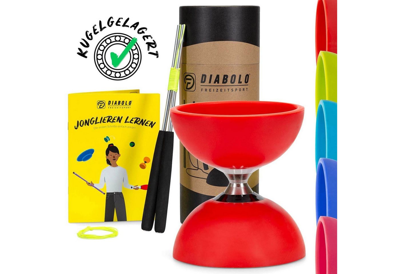 Diabolo Freizeitsport Diabolo Set Pro - inkl. Alu-Handstäben, Ersatzschnur, Anleitung, (Set, 1-tlg), Diabolo Set Pro (rot) Kugellager mit Alustäben für Kinder ab 5