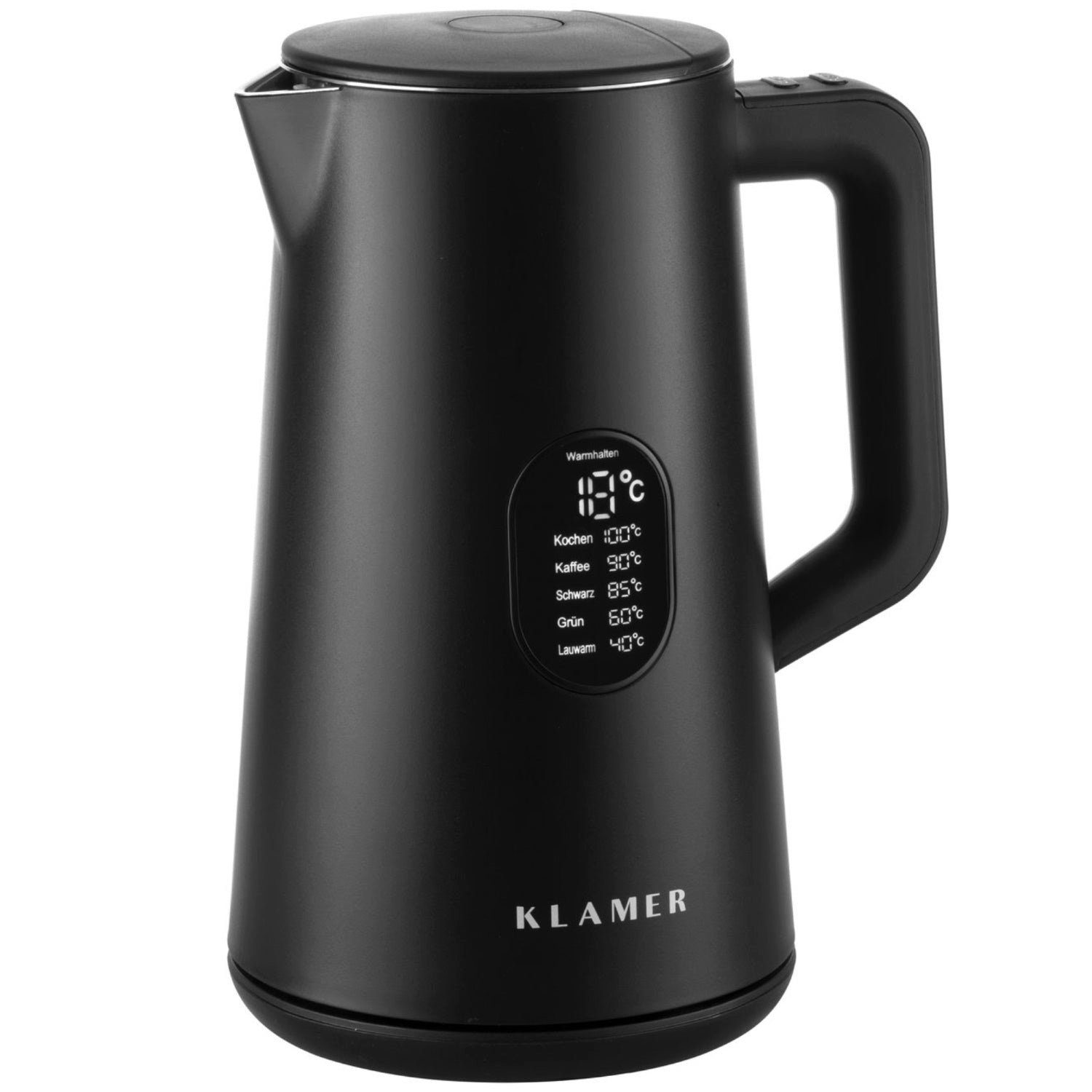 KLAMER Wasserkocher Edelstahl mit Temperatureinstellung 40-100°C, Warmhaltefunktion, matt…, 1,5 l, 1800 W, 1,5L, 5 Temp.-Einst., kalkfrei, BPA-frei, integrierter Auffangsieb