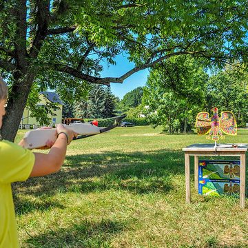 Kunststofferzeugnisse Stephan Spiel-Armbrust Treffspiel Adlerschießen aus Holz bunt mit 6 Pfeilen und Armbrust