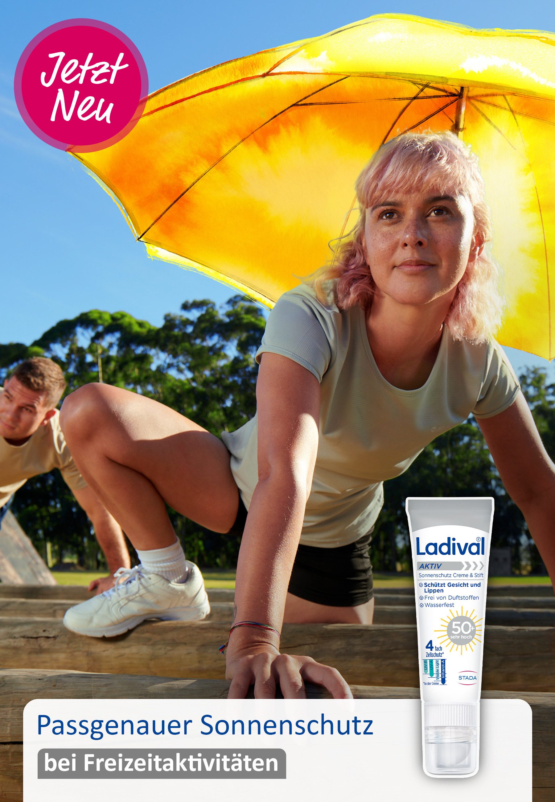 Ladival Sonnenschutzcreme Aktiv Sonnenschutz Creme & Stift, 2-tlg., Sonnencreme, 2-in-1 Sonnenschutz für Gesicht & Lippen mit LSF 50+