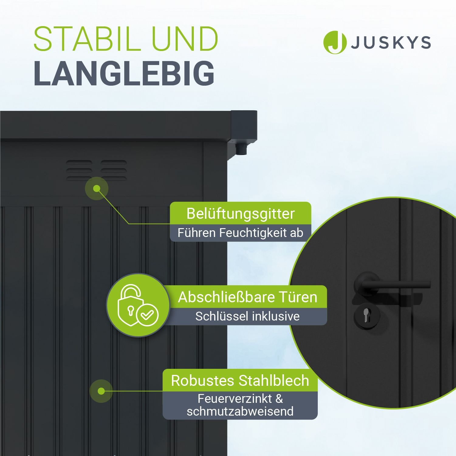 Juskys Gartenhaus Luzern, BxT: 196x254 cm, 5,2 m², Metall, wetterfest, langlebig, Fenster & abschließbare Tür