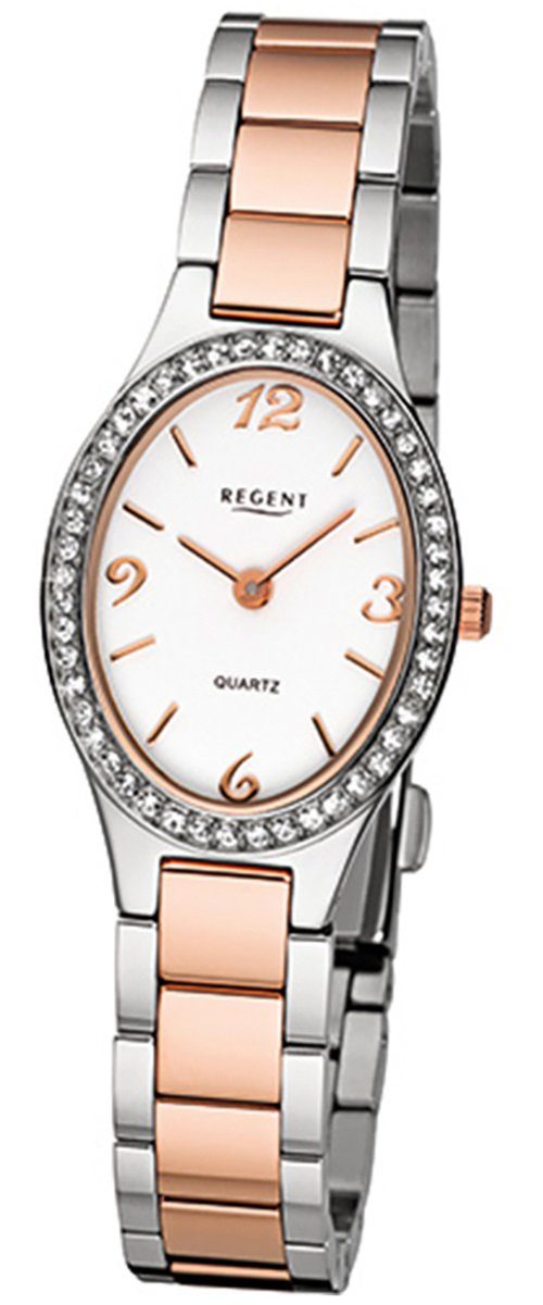 Regent Quarzuhr Regent Damen-Armbanduhr oval, 23mm), silber Edelstahlarmband rosegold, klein Damen Armbanduhr (ca