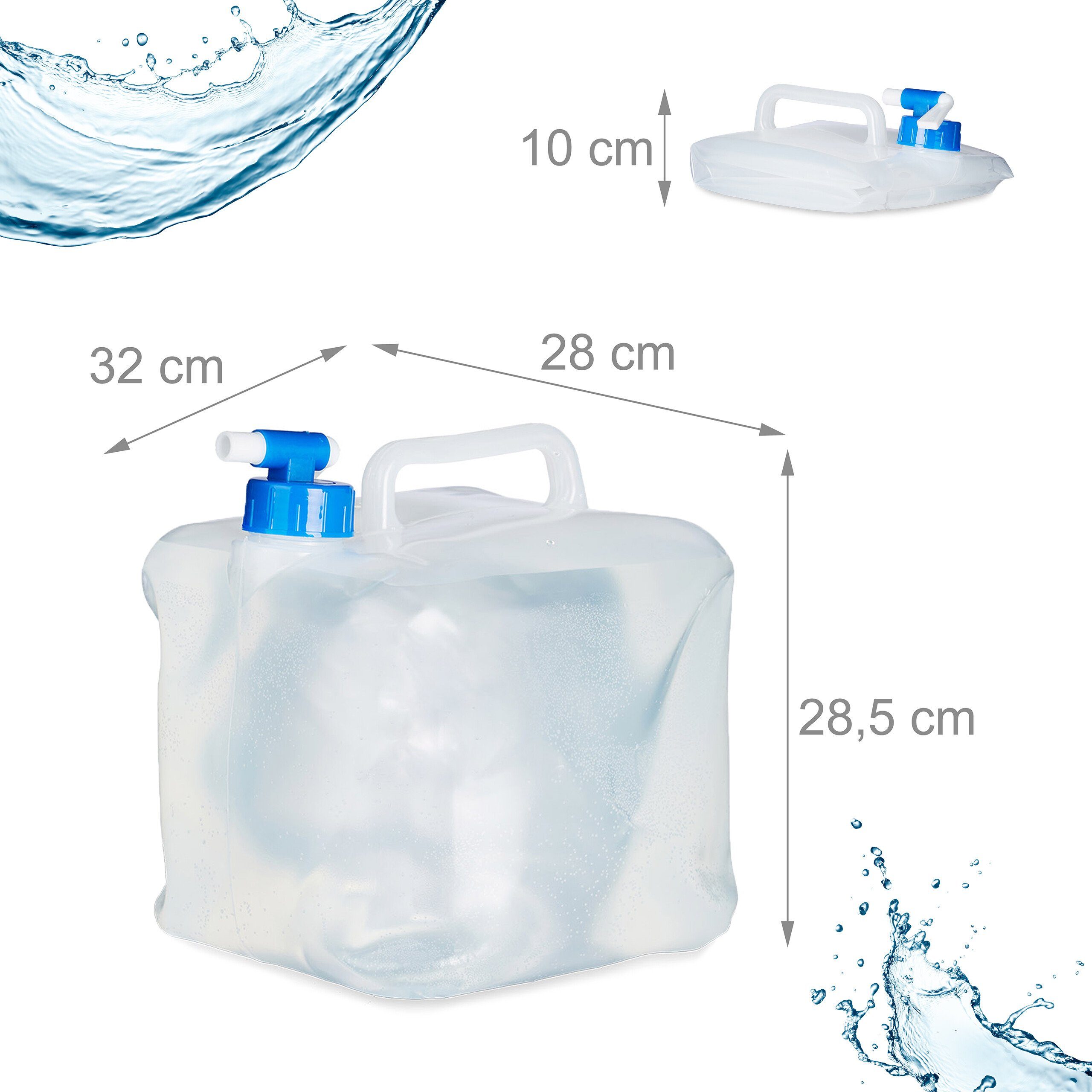 relaxdays Kanister Faltbarer 20 Blau l, 3er Blau Wasserkanister Transparent Set