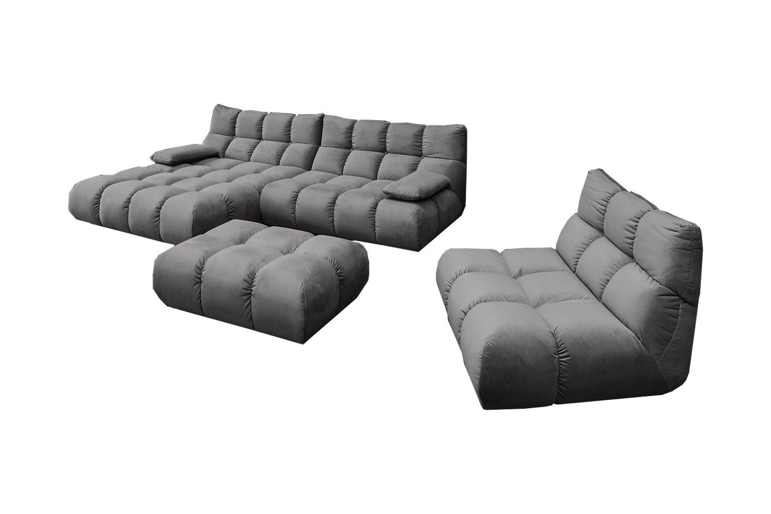 KAWOLA Sitzgruppe VIVIEN, (Set, 3-tlg), Ecksofa Drehsessel Hockerbank Velvet verschiedene Farben