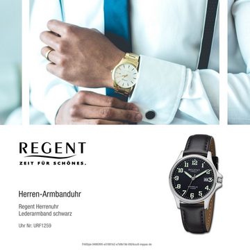 Regent Quarzuhr Regent Herren Armbanduhr Analog, (Analoguhr), Herren Armbanduhr rund, extra groß (ca. 36mm), Lederarmband
