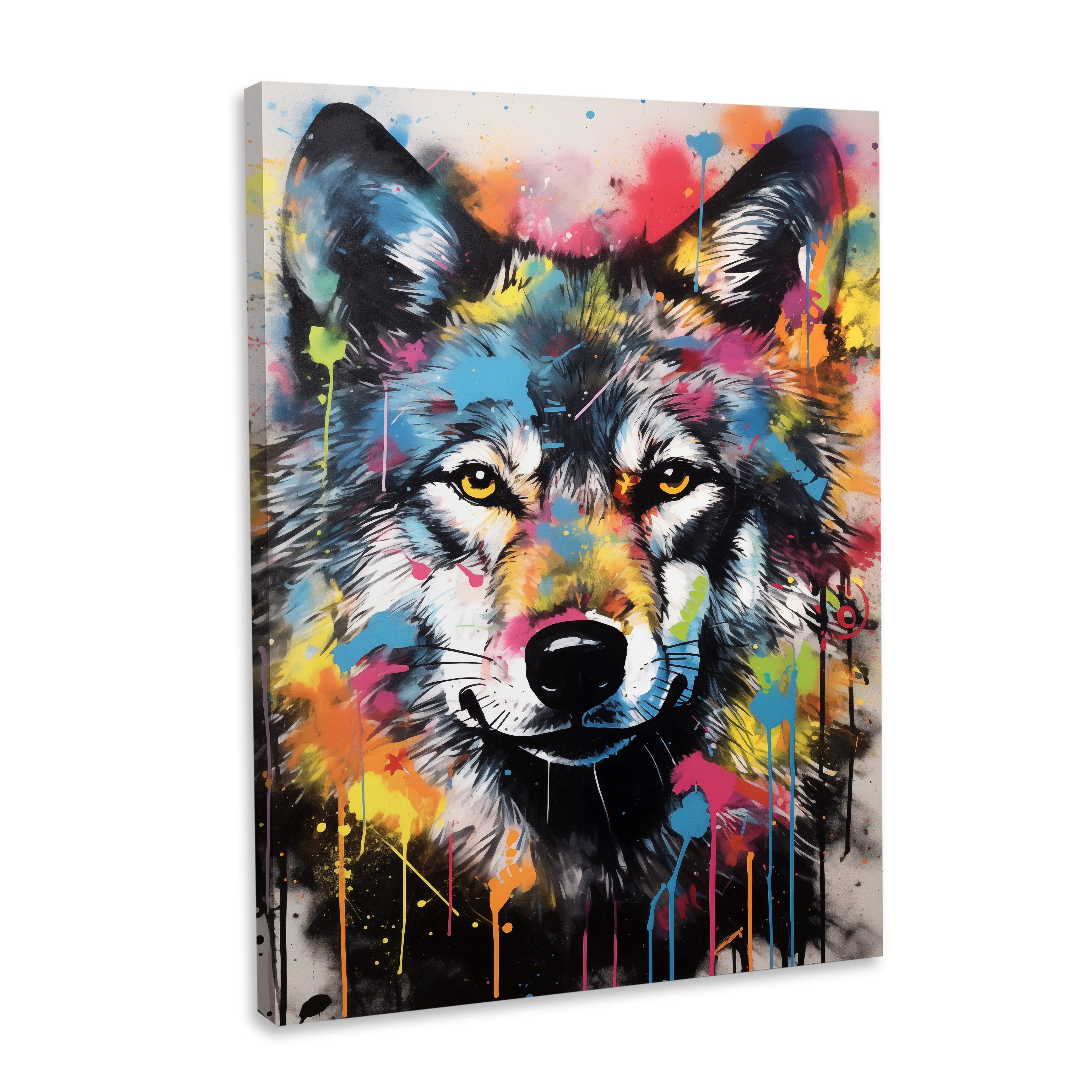 Hustling Sharks Leinwandbild Wolf -Bild als XXL Leinwandbild "Bunter-Wolf 2" - exklusives Tierbild, in 7 unterschiedichen Größen verfügbar