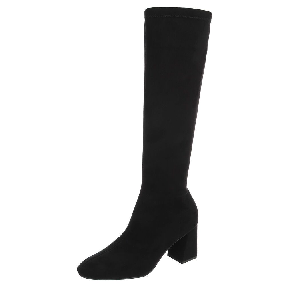Ital-Design Damen Stiefel hoch mit Blockabsatz und spitzer Form High-Heel-Stiefel (92299559) Blockabsatz Stiefel in Schwarz