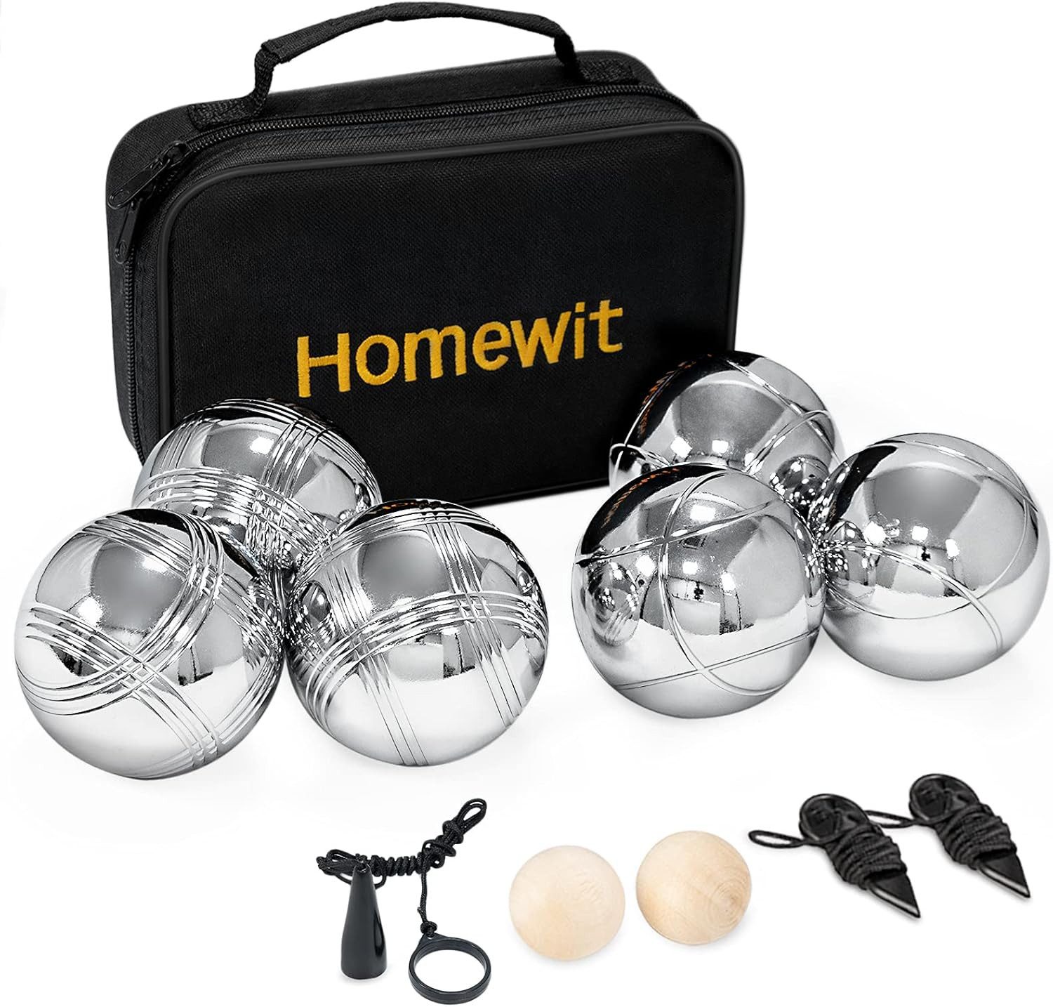 ElitVita Spielball Boule Set 6/8 Kugeln mit Tasche & Zubehör – Boccia Spiel Outdoor (6-St), Petanque Set mit 6 Metallkugeln,Zielkugeln&Messband für Garten & Park