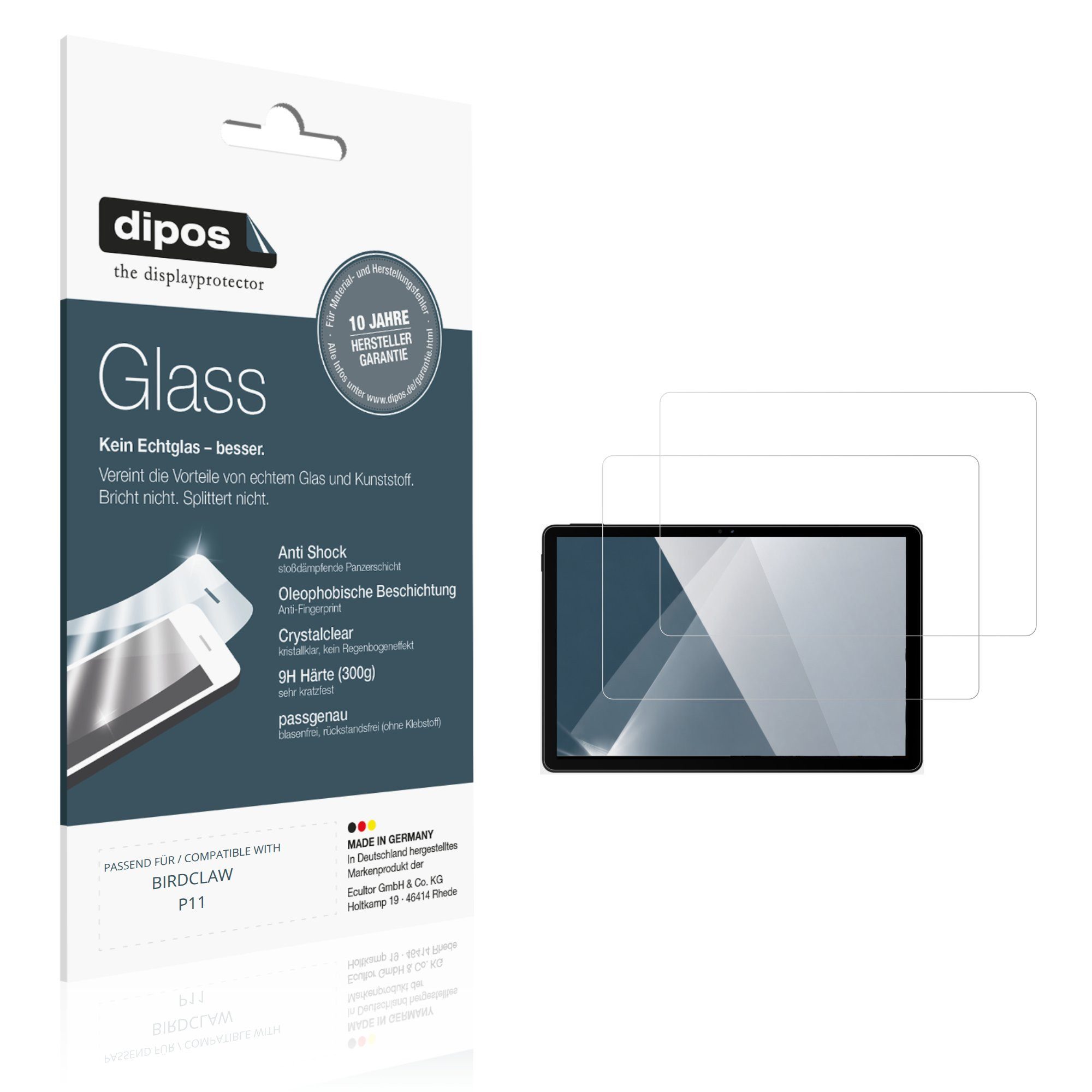 dipos Displayschutzfolie Schutzfolie für BIRDCLAW P11, 2 Stück, Displayschutz Schutz Folie Made in Germany