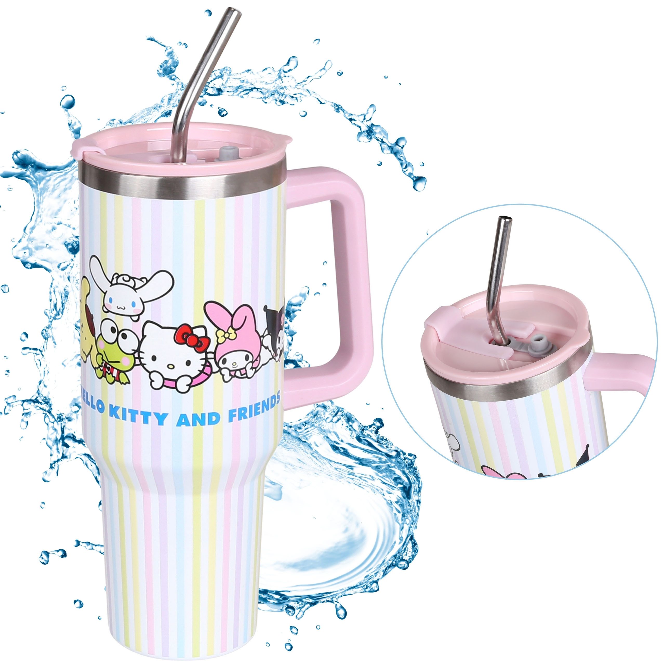 Dekobecher Hello Kitty and Friends THERMO Becher mit Strohhalm, Edelstahl 1,18 l