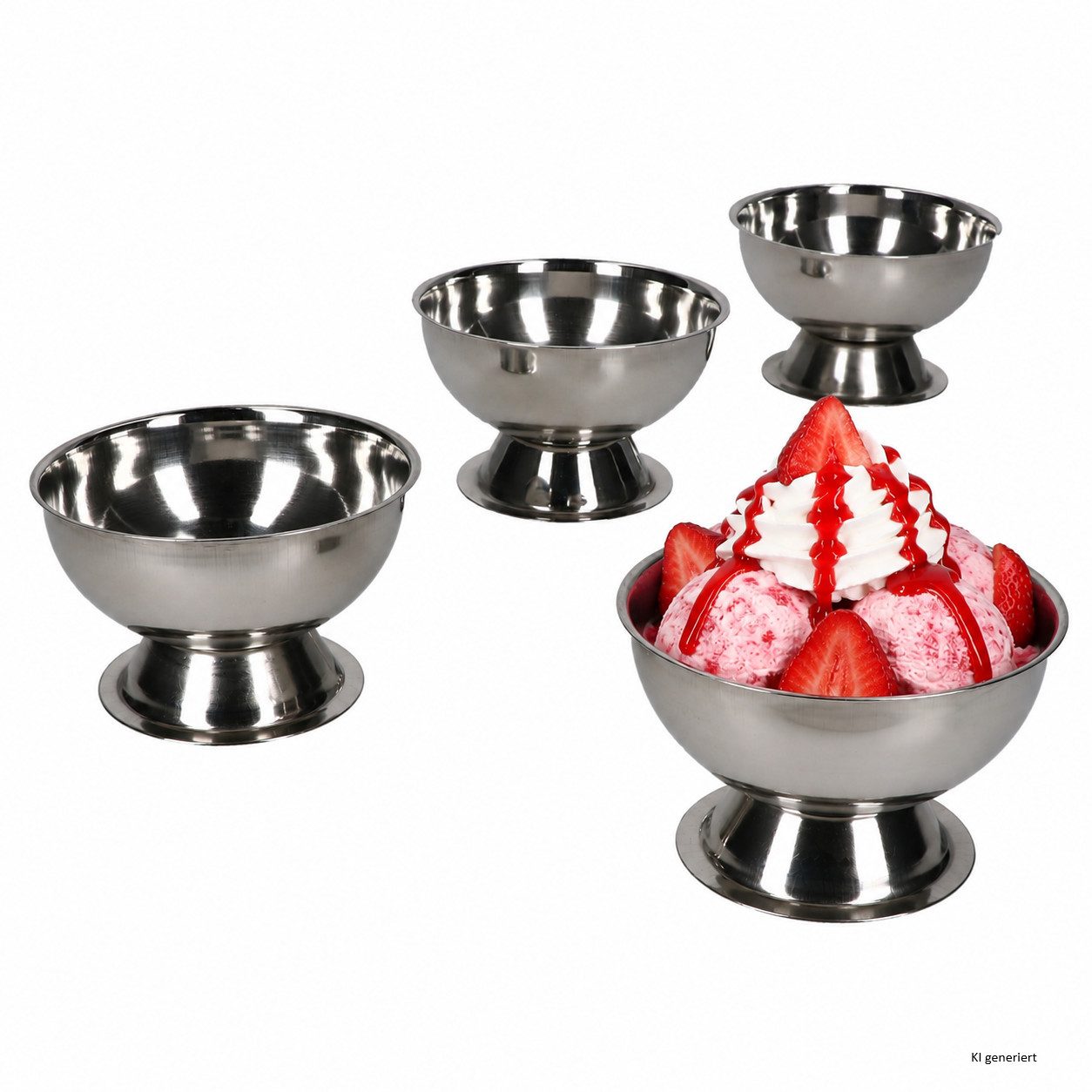 MamboCat Eisschale 4er Set Eisbecher Rob mit Fuß Ø9,5cm Edelstahl Dessertschale Eisdiele, Edelstahl