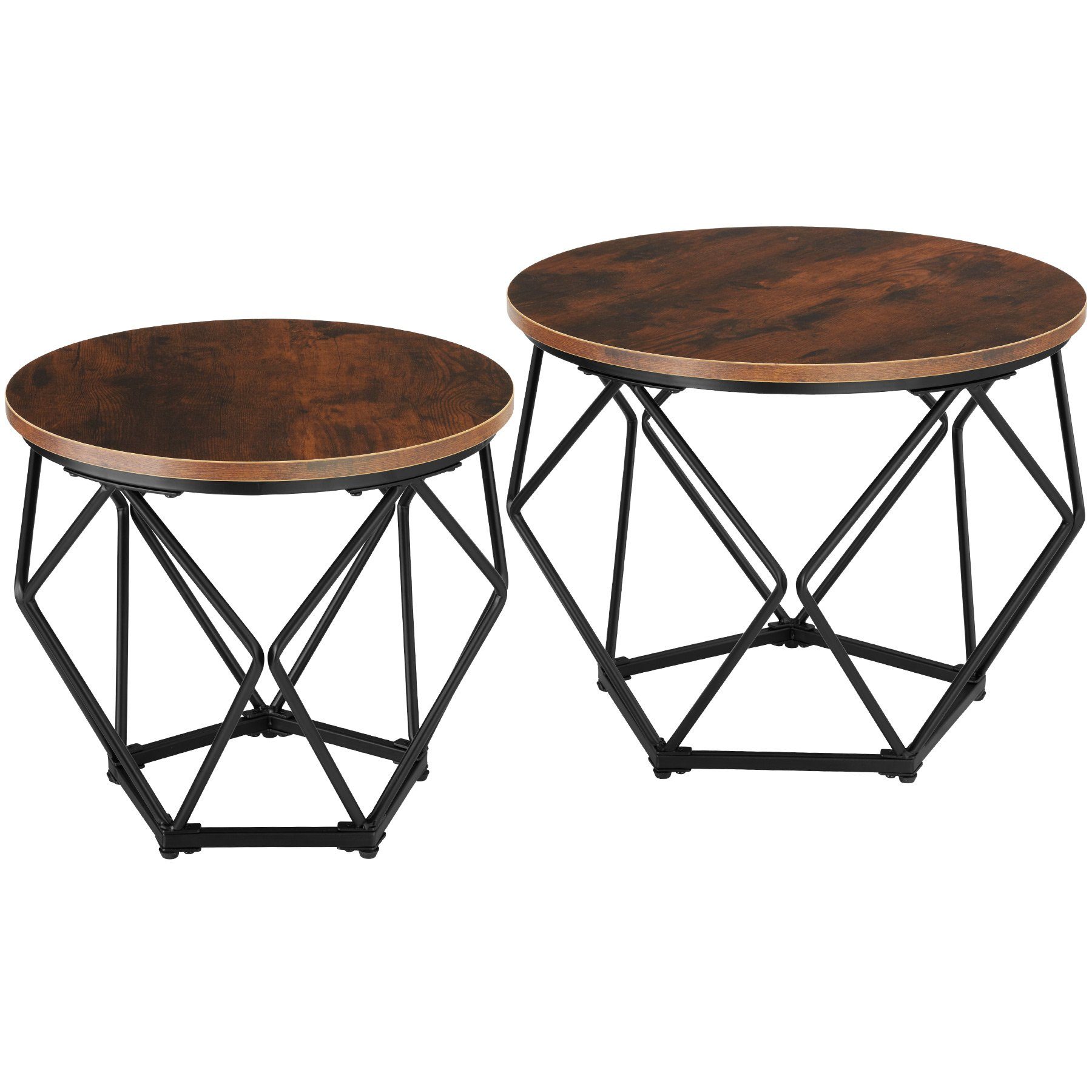 tectake Couchtisch Benham (1-St., 2 tlg), Höhenverstellbare Kunststofffüße Industrial Holz dunkel, rustikal | braun