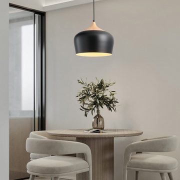 JDONG Pendelleuchte Weiß mit Holzelement Esszimmer Lampe Hängelampe E27 Höhenverstellbar, ohne Leuchtmittel, Skandinavischen Modern Hängelampe für Esstisch Wohnzimmer