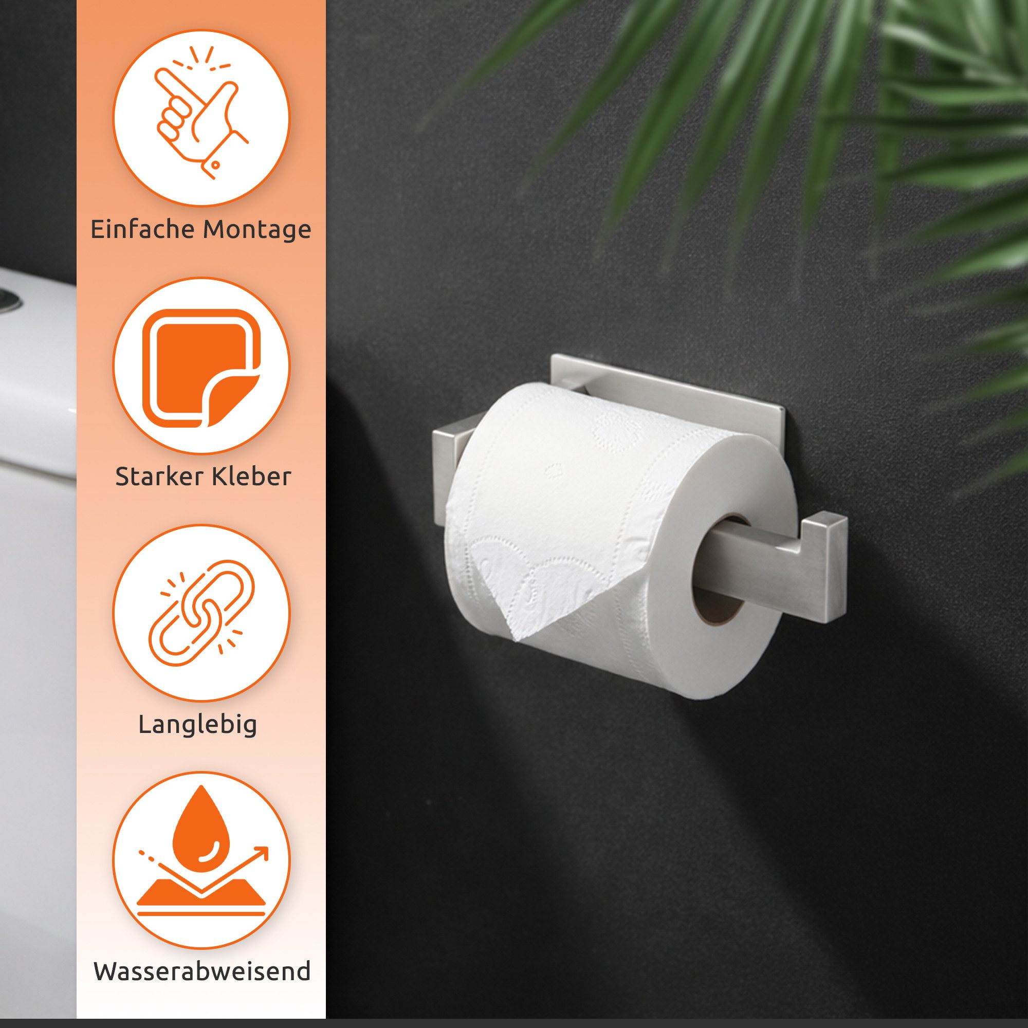ECENCE Toilettenpapierhalter ohne Bohren selbstklebend Edelstahl 304 – Bild 2 von 5