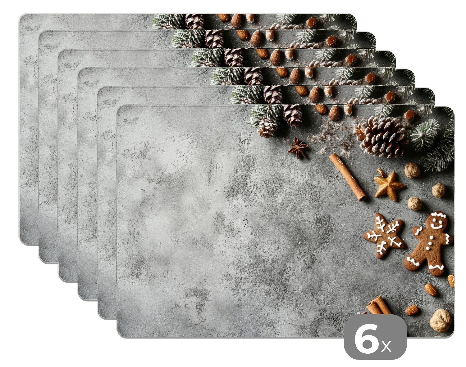 MuchoWow Platzset Weihnachten - Backen - Grau - Ländlich, (6-St), Platzsets, Tischset, Abwaschbar, Tischsets, Platzdeckchen