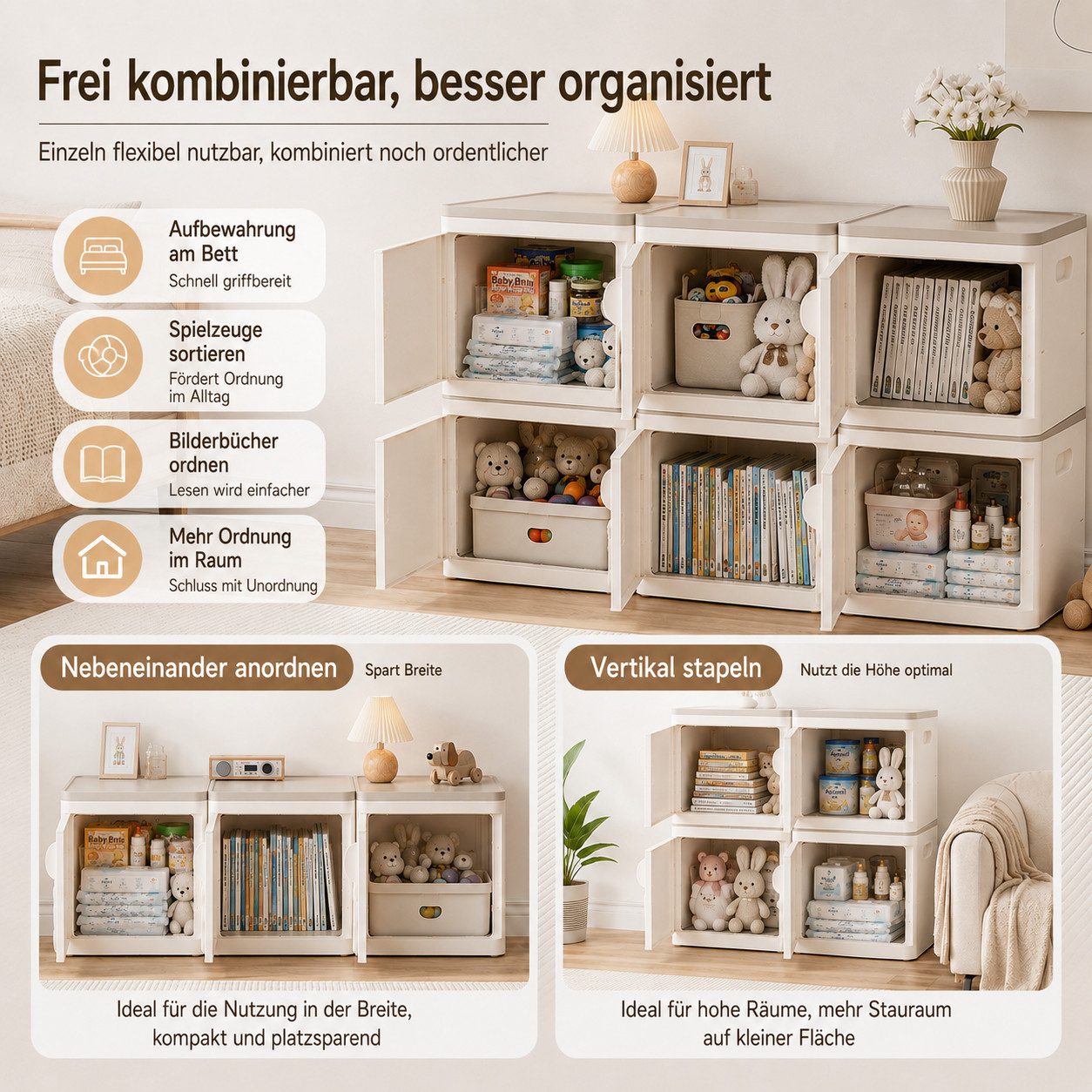 PLANEXPERT Aufbewahrungsbox Stapelbarer Schrank mit Tür – kompakte Maße ideal für kleine Räume (Set, 1 St., Nach oben erweitern statt Platz verschwenden), Mehr  – Bild 4 von 5