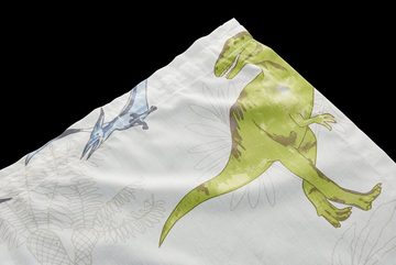 Gardine DINO, Lüttenhütt, Kräuselband (1 St), halbtransparent, Kindergardine, einseitig mit Dinosauriern bedruckt