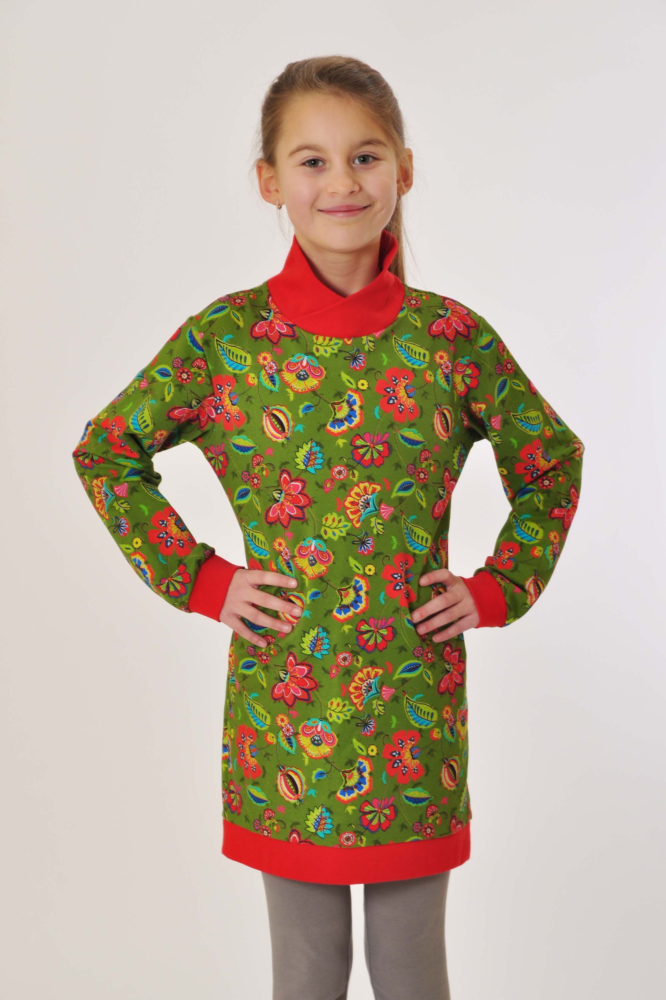 Motivdruck Produktion Blumen mit für coole Sweatkleid coolismo Sweatshirt Mädchen europäische Kleid oliv