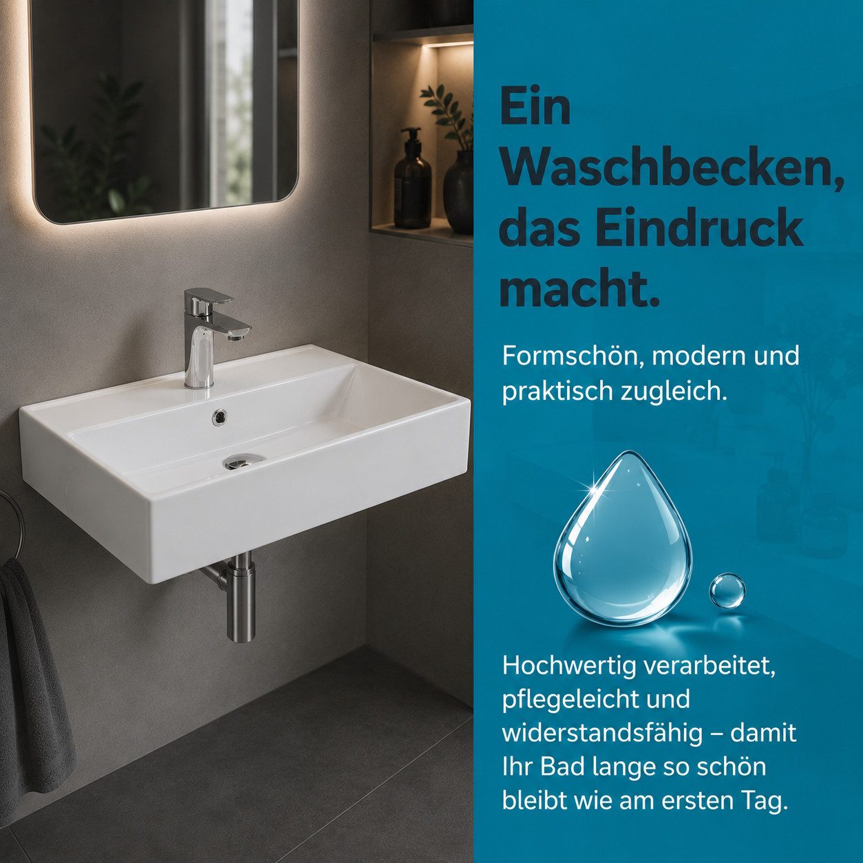 Aqua Bagno Waschbecken Aqua Bagno Keramik Waschtisch Waschbecken 60cm Möbel Aufsatz Wand (Einzel, ohne Armatur u. Ablaufgarnitur), Hänge- Aufsatzwaschbecken mit – Bild 5 von 5