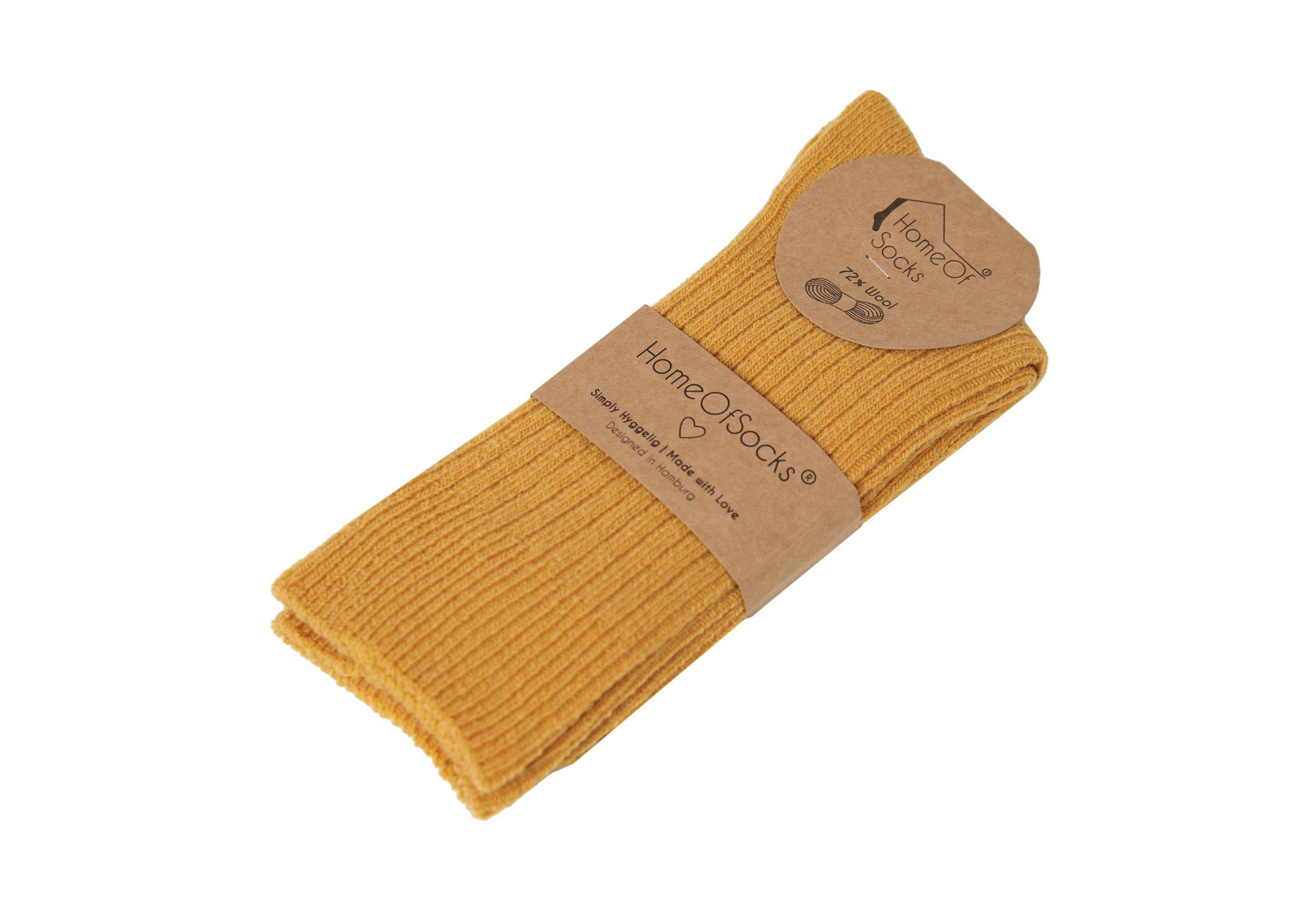 HomeOfSocks Socken Dünne Bunte Hochwertige mit Dünn Uni Bunt Wollsocken Druckarm 72% Wollsocken Senf Wollanteil