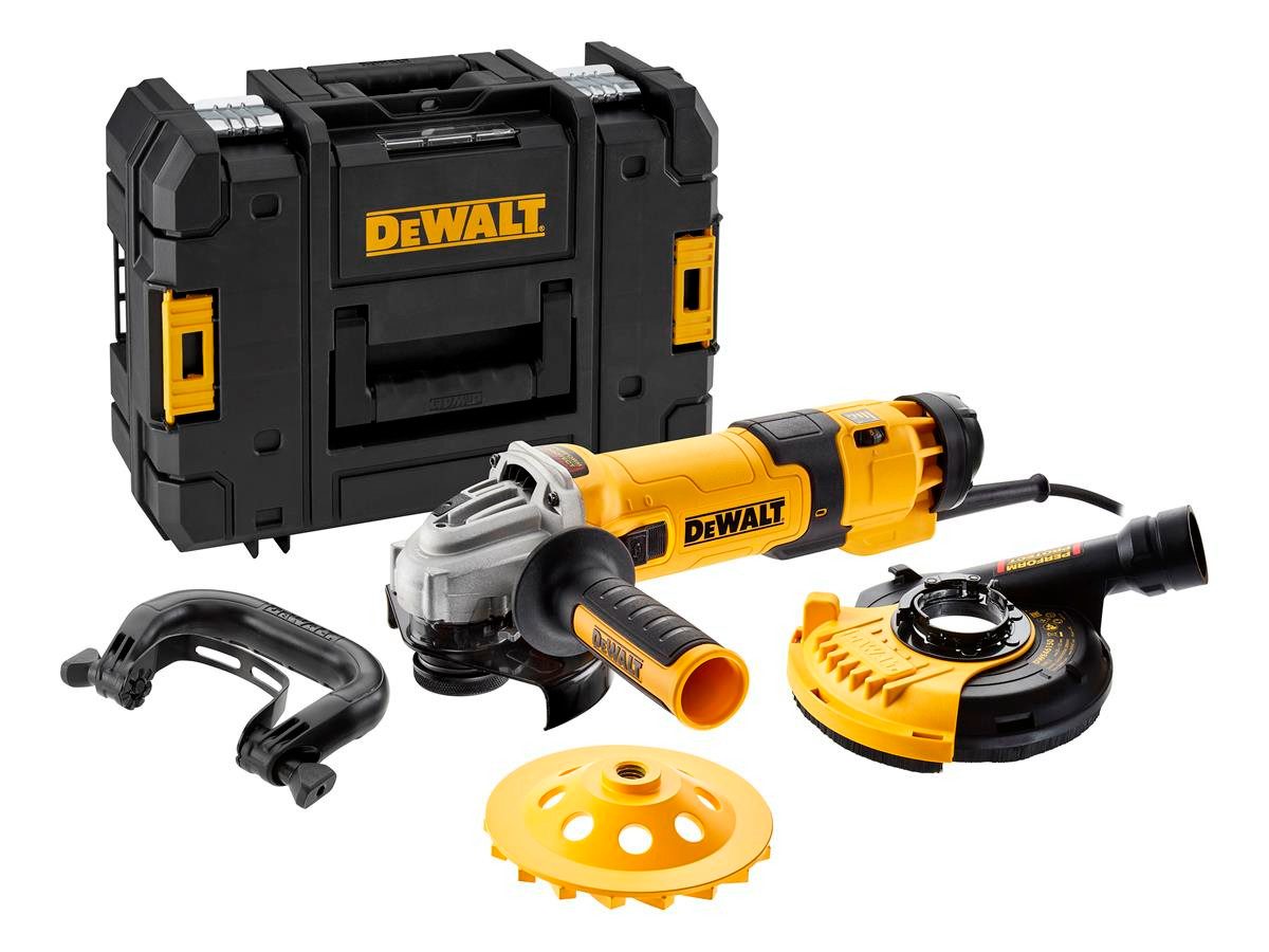 DeWalt Winkelschleifer 1500W Beton, max. 10000 U/min, inkl. Staubhaube und Diamant-Topfscheibe; 125mm