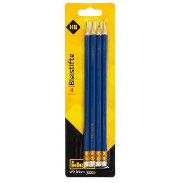 Idena Bleistift Idena 20013 - Bleistift, 4 Stück, Härte HB, mit Radiertip, Blau