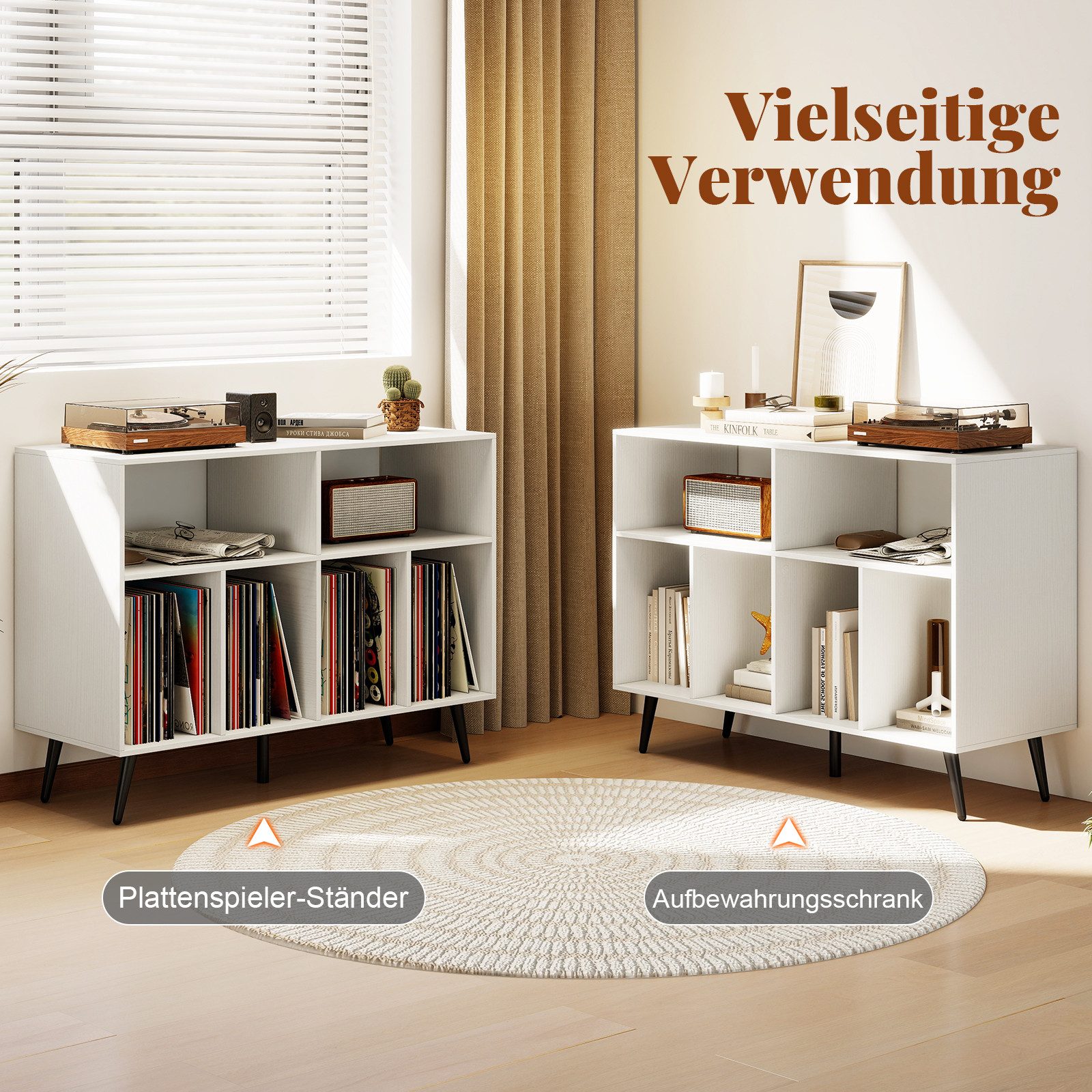 COSTWAY Sideboard Plattenspielerständer Holz, 100x40x74,5cm – Bild 4 von 5